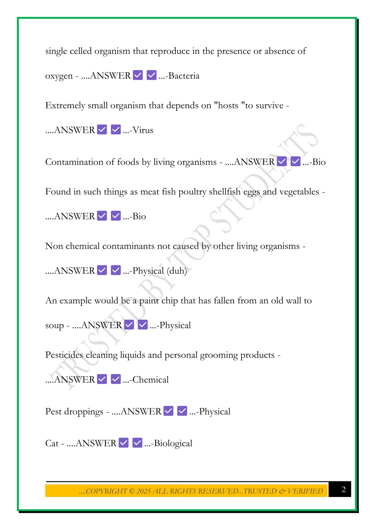 360 FOOD HANDLING COURSE (TEXAS) EXAM 2025 QUESTIONS AND ANSWERS
