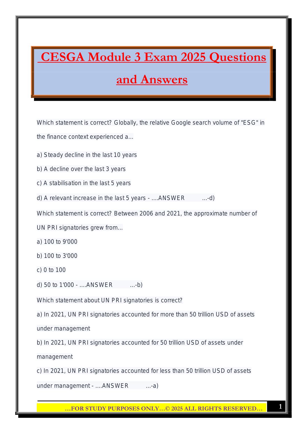 CESGA Module 3 Exam 2025 Questions and Answers