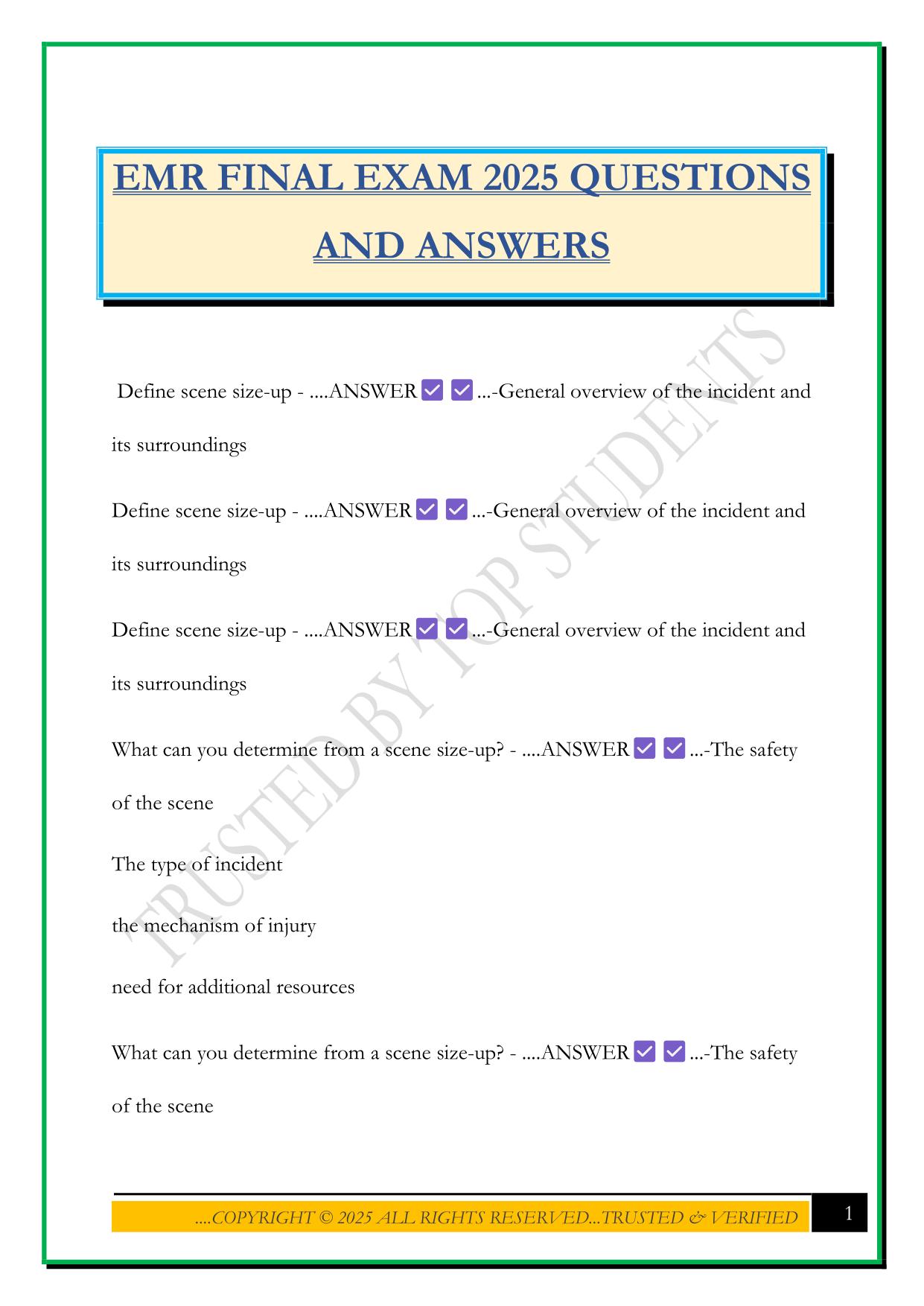 EMR FINAL EXAM 2025 QUESTIONS AND ANSWERS