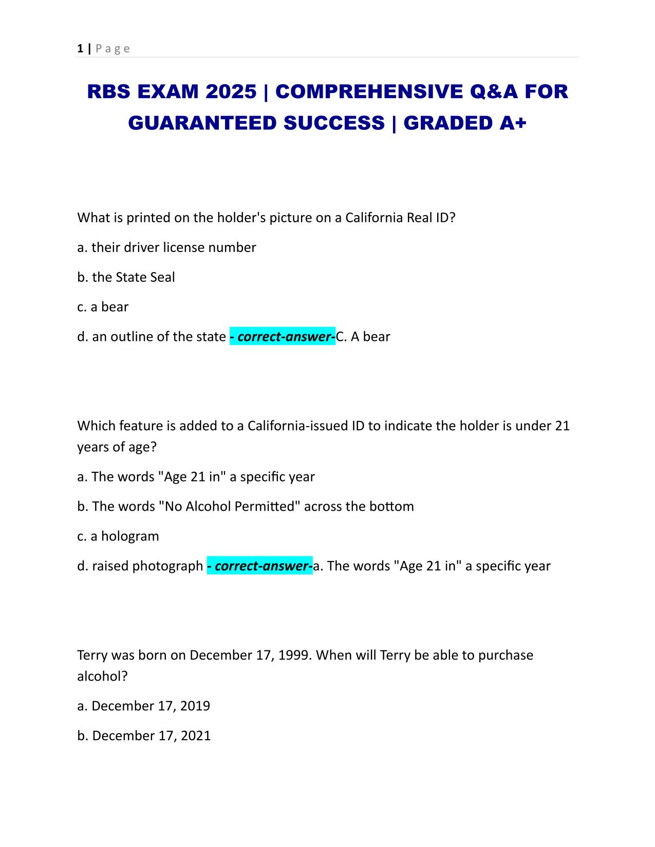 RBS EXAM 2025 | COMPREHENSIVE Q&A FOR GUARANTEED SUCCESS | GRADED A+