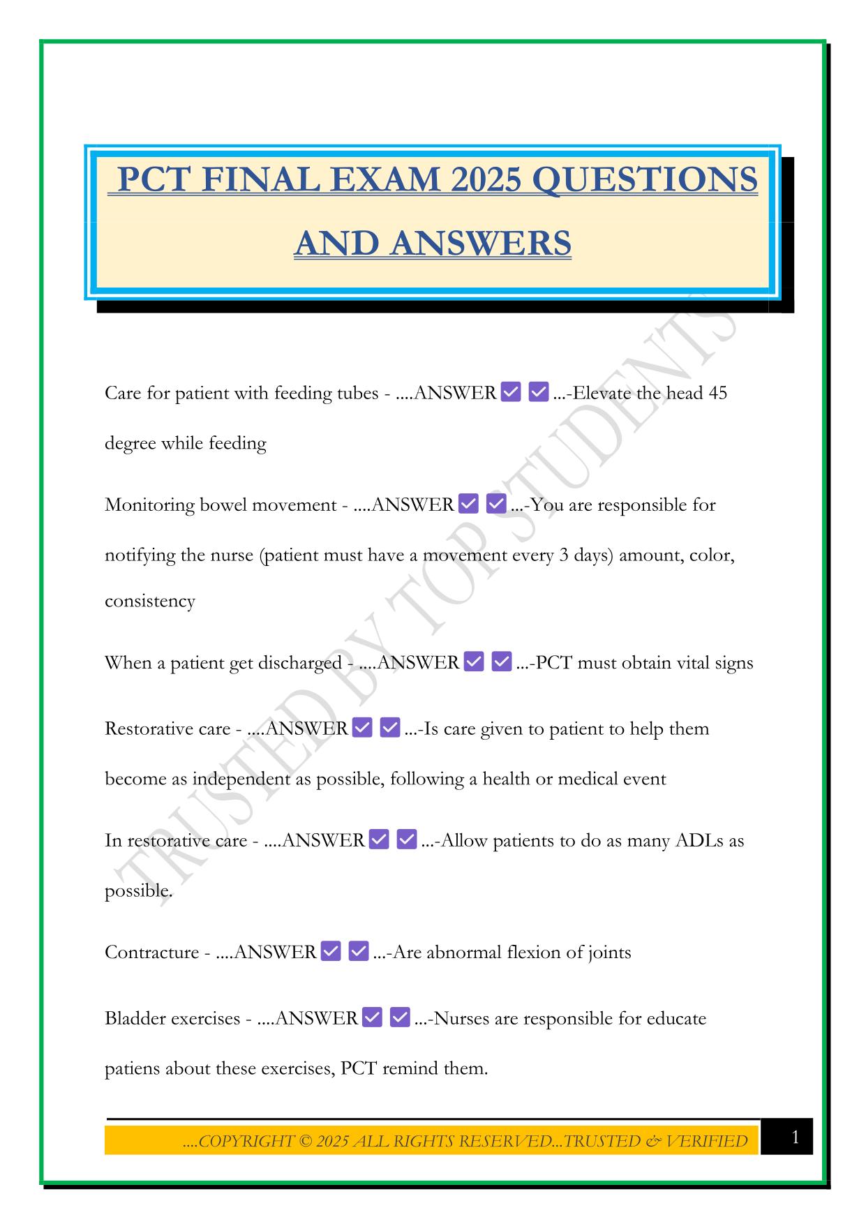 PCT FINAL EXAM 2025 QUESTIONS AND ANSWERS