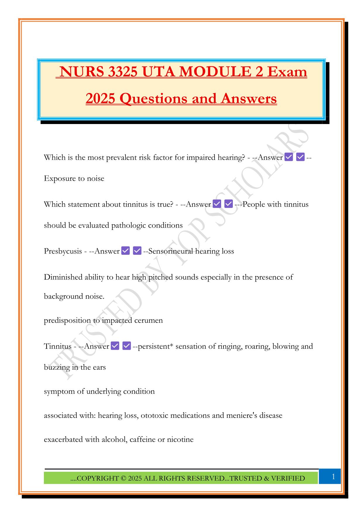NURS 3325 UTA MODULE 2 Exam 2025 Questions and Answers