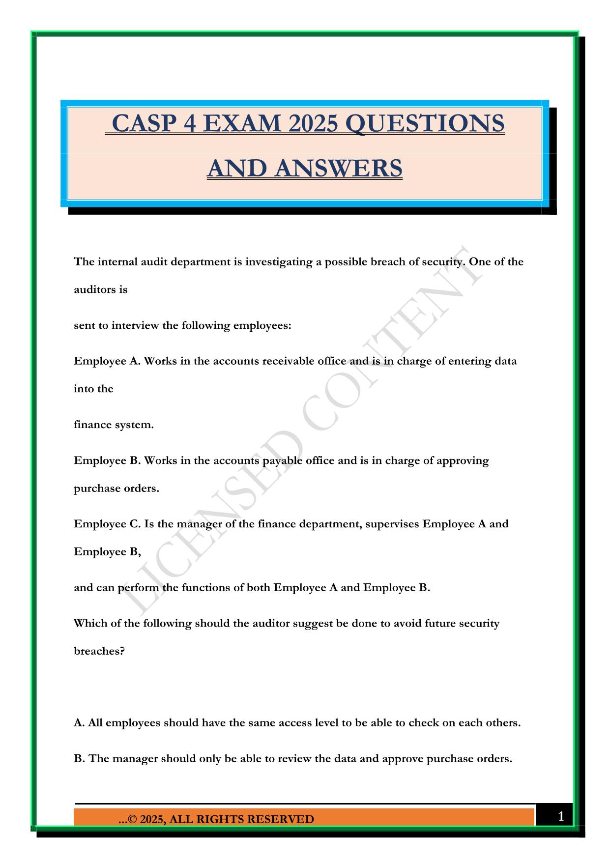 CASP 4 EXAM 2025 QUESTIONS AND ANSWERS