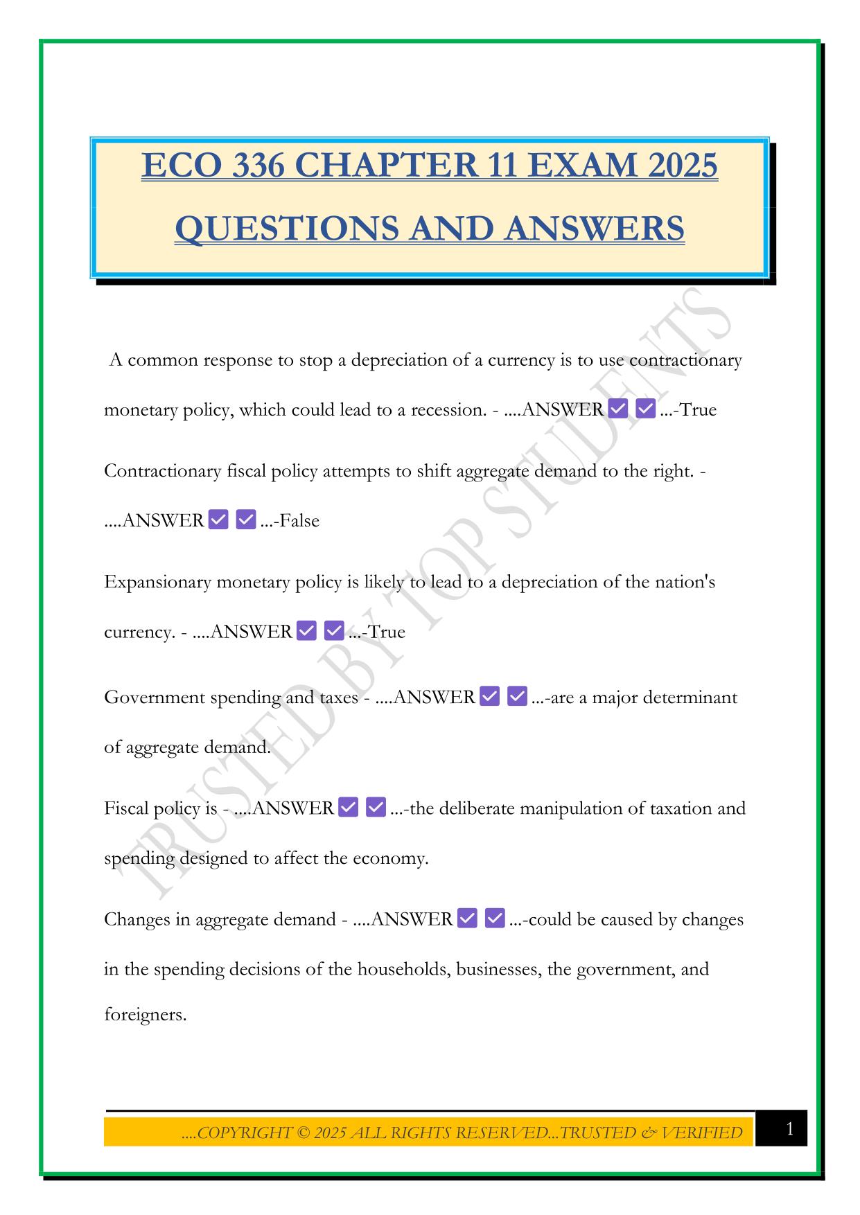 ECO 336 CHAPTER 11 EXAM 2025 QUESTIONS AND ANSWERS