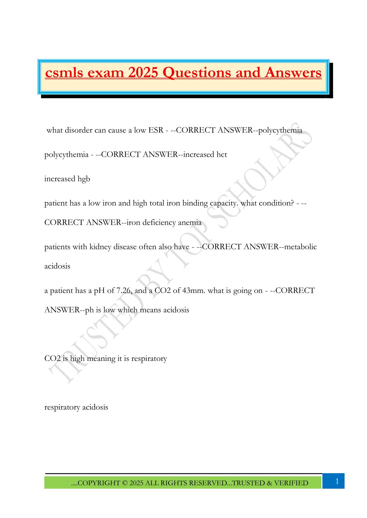 csmls exam 2025 Questions and Answers