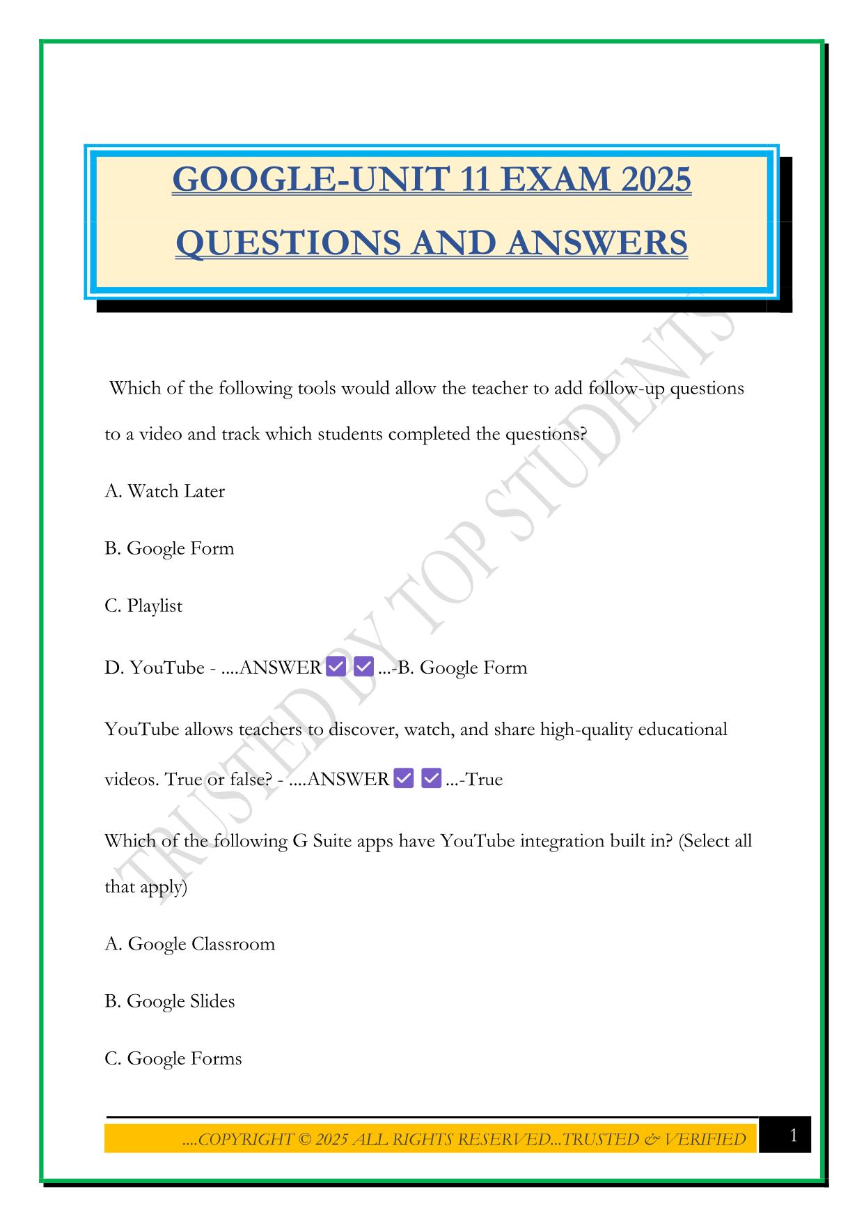 GOOGLE-UNIT 11 EXAM 2025 QUESTIONS AND ANSWERS