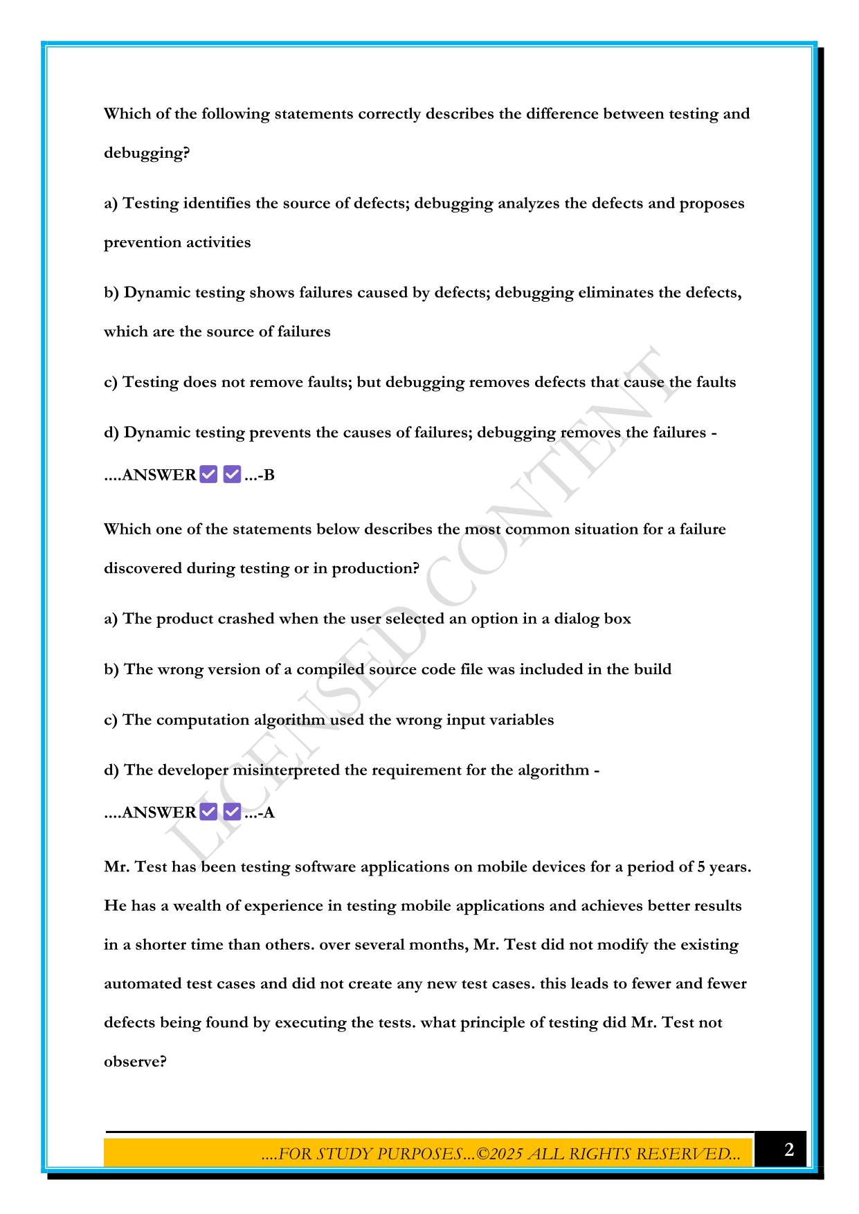 ISTQB FOUNDATION LEVEL TEST 2025 QUESTIONS AND ANSWERS