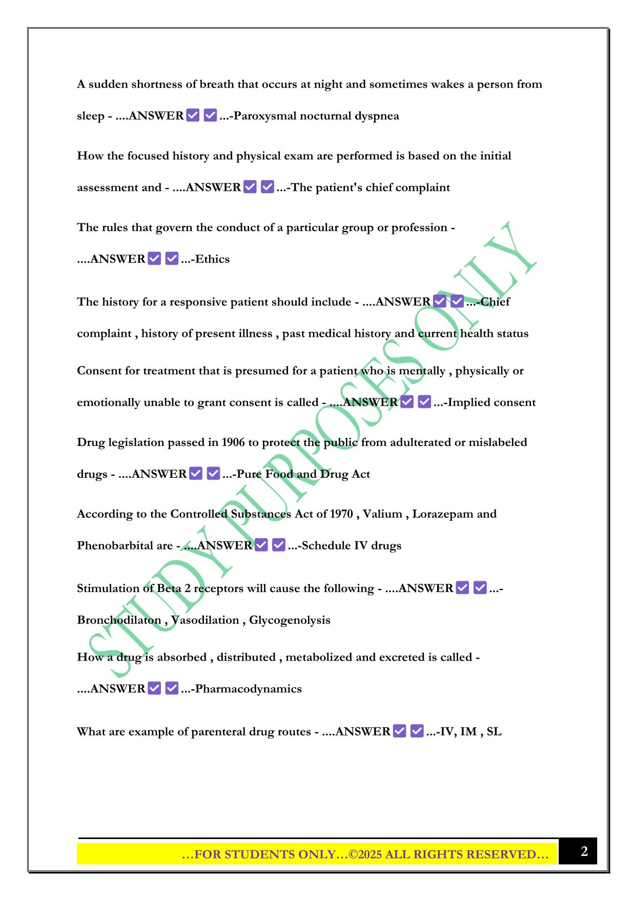 PARAMEDIC TEST QUESTIONS WITH CORRECT ANSWERS