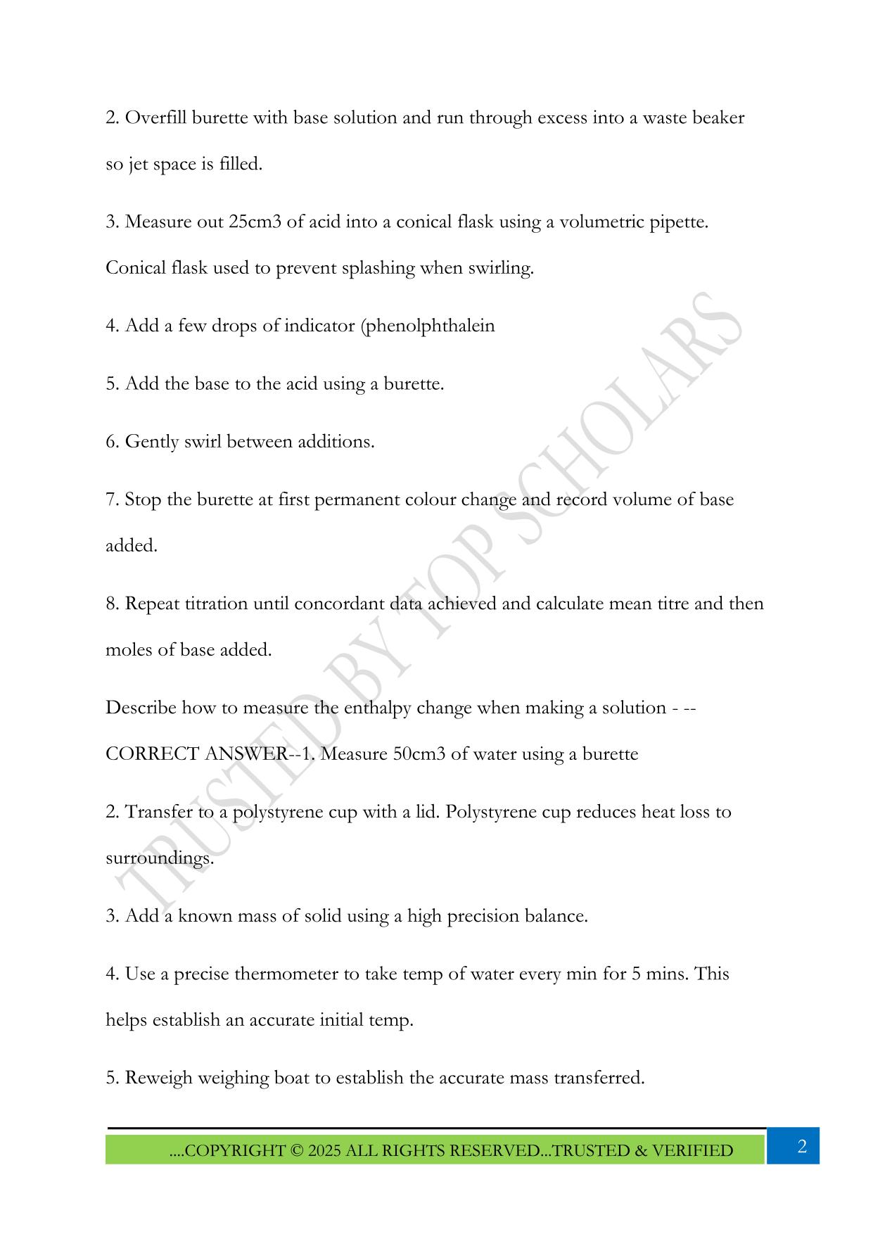AQA A level Chemistry Practicals Exam 2025 Questions and Answers