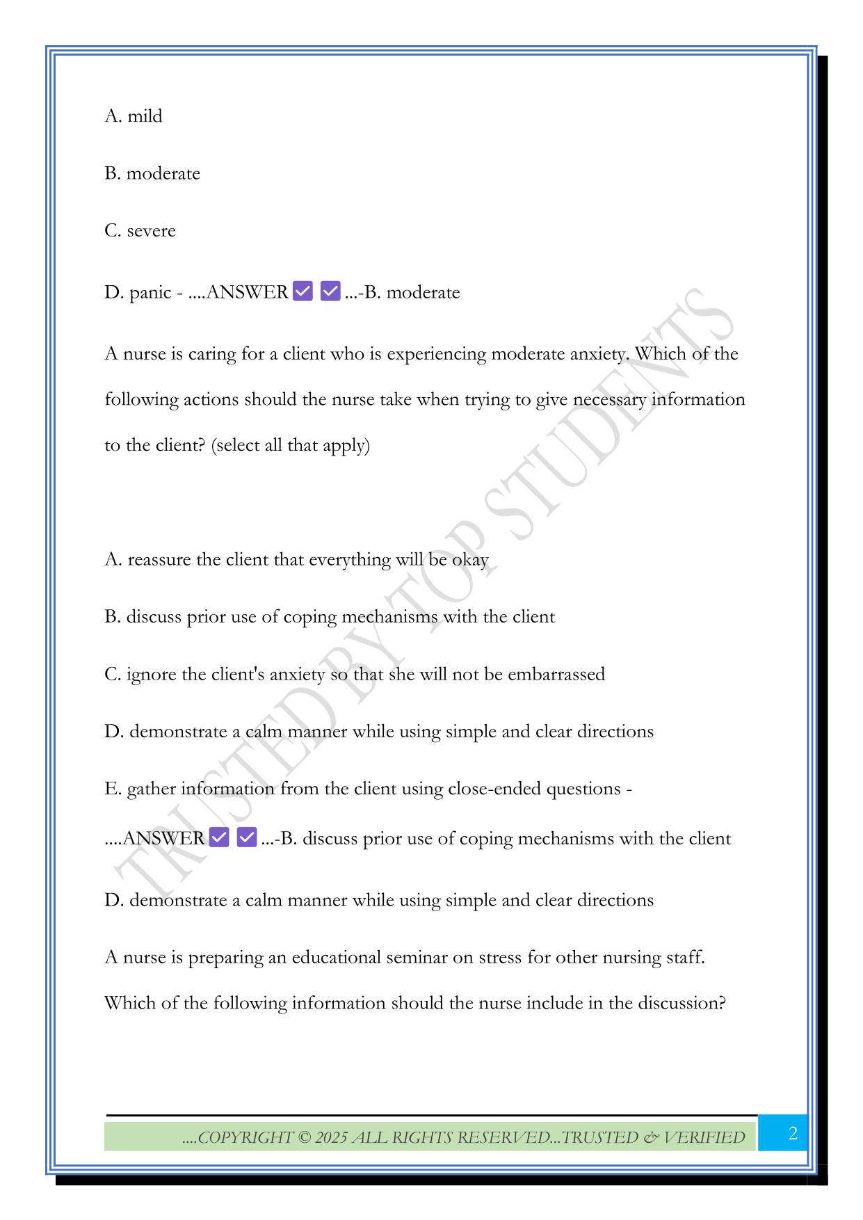 Crisis 1 - Exam 2 ATI/NCLEX Questions 2025 WITH Correct Answers