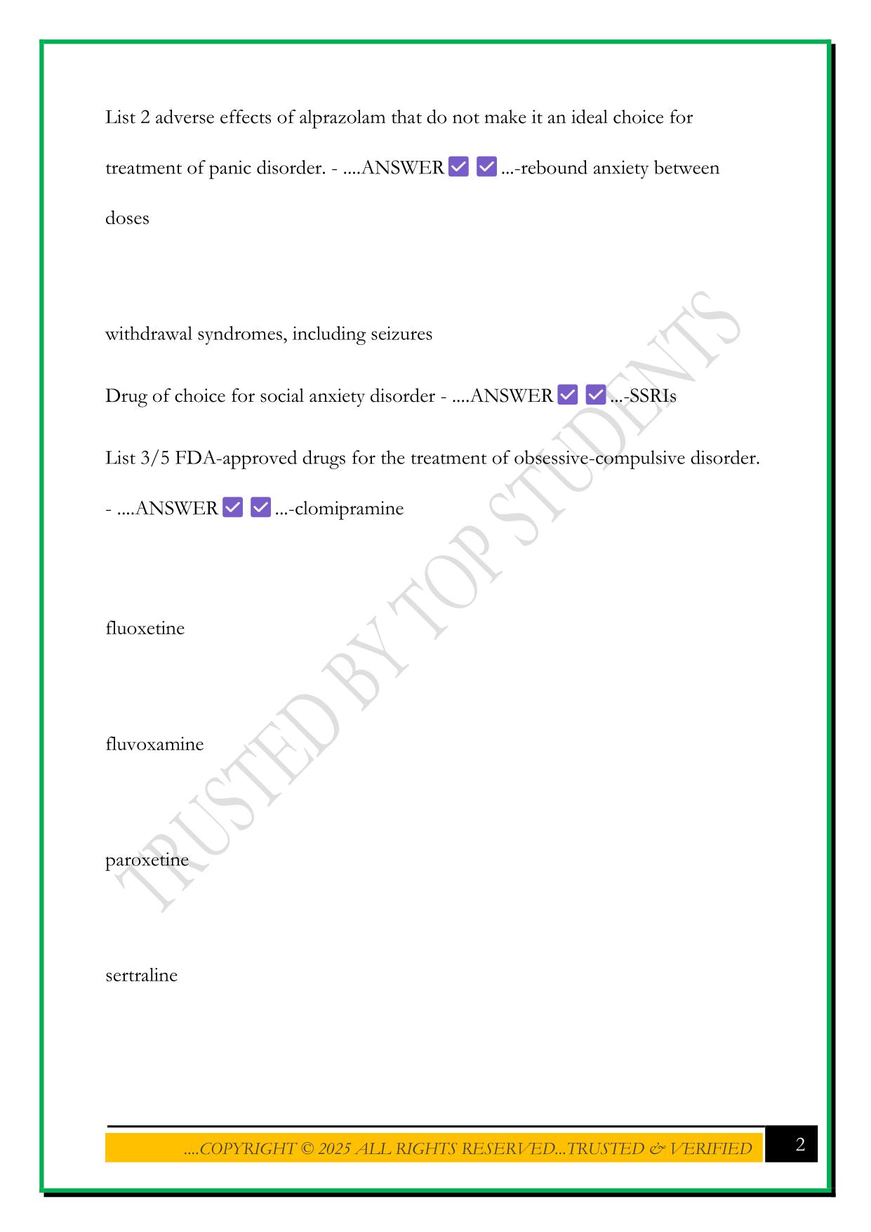 PSYCHIATRY-PHARMACOLOGY (USMLE) EXAM 2025 QUESTIONS AND ANSWERS