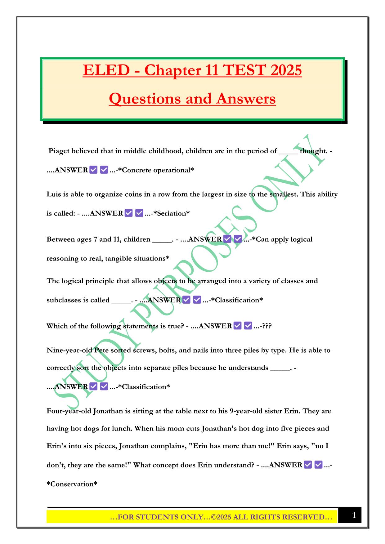 ELED - Chapter 11 TEST 2025 Questions and Answers