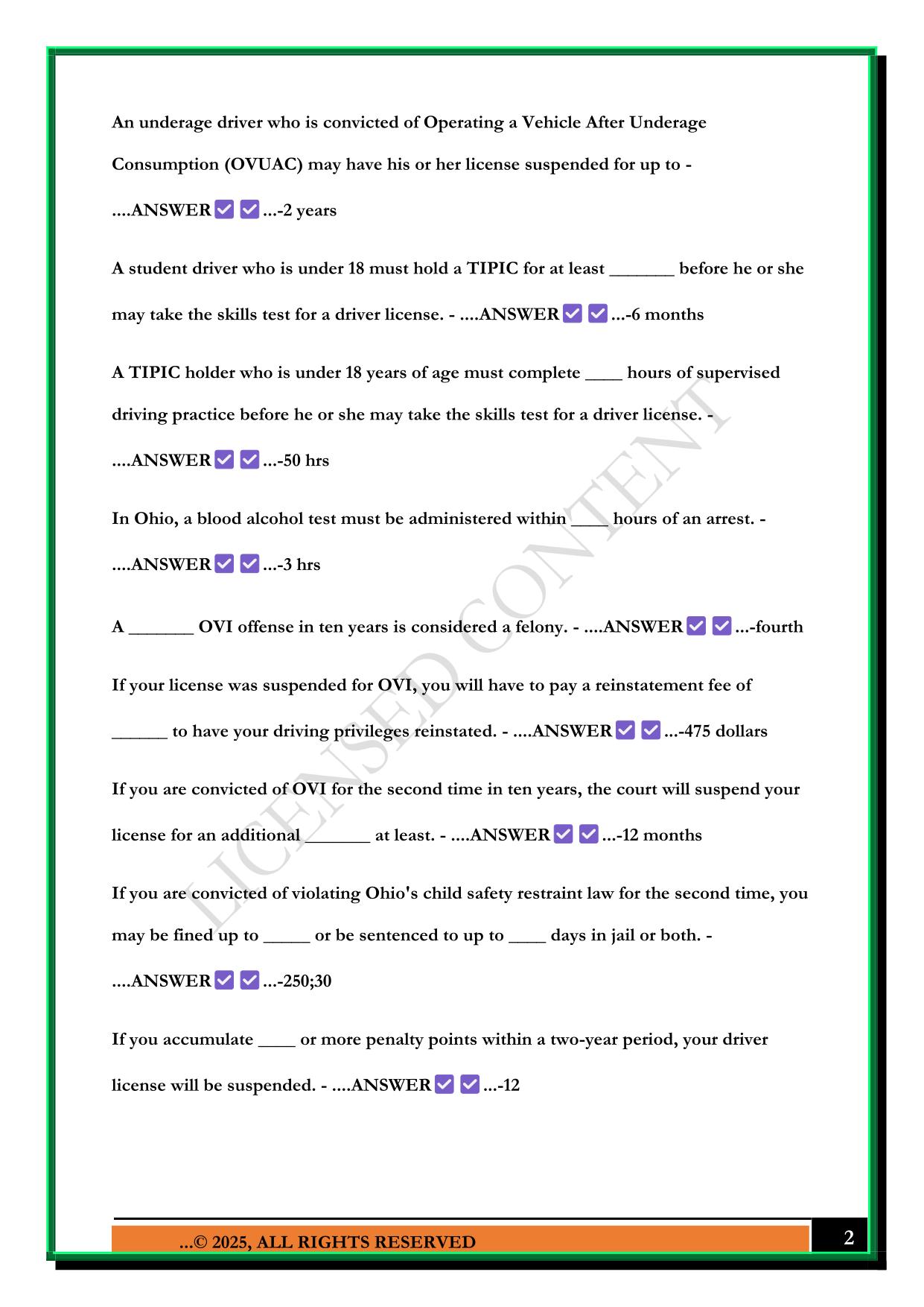 OHIO BMV FINES AND PERMITS EXAM 2025 QUESTIONS AND ANSWERS