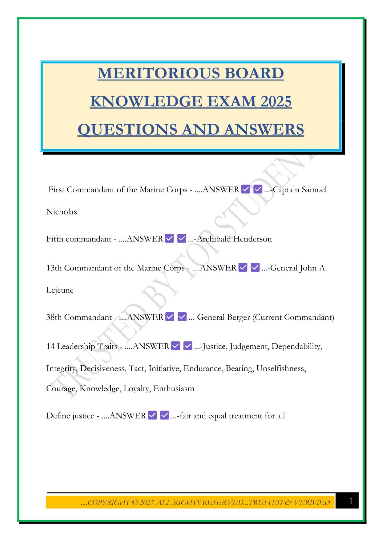 MERITORIOUS BOARD KNOWLEDGE EXAM 2025 QUESTIONS AND ANSWERS