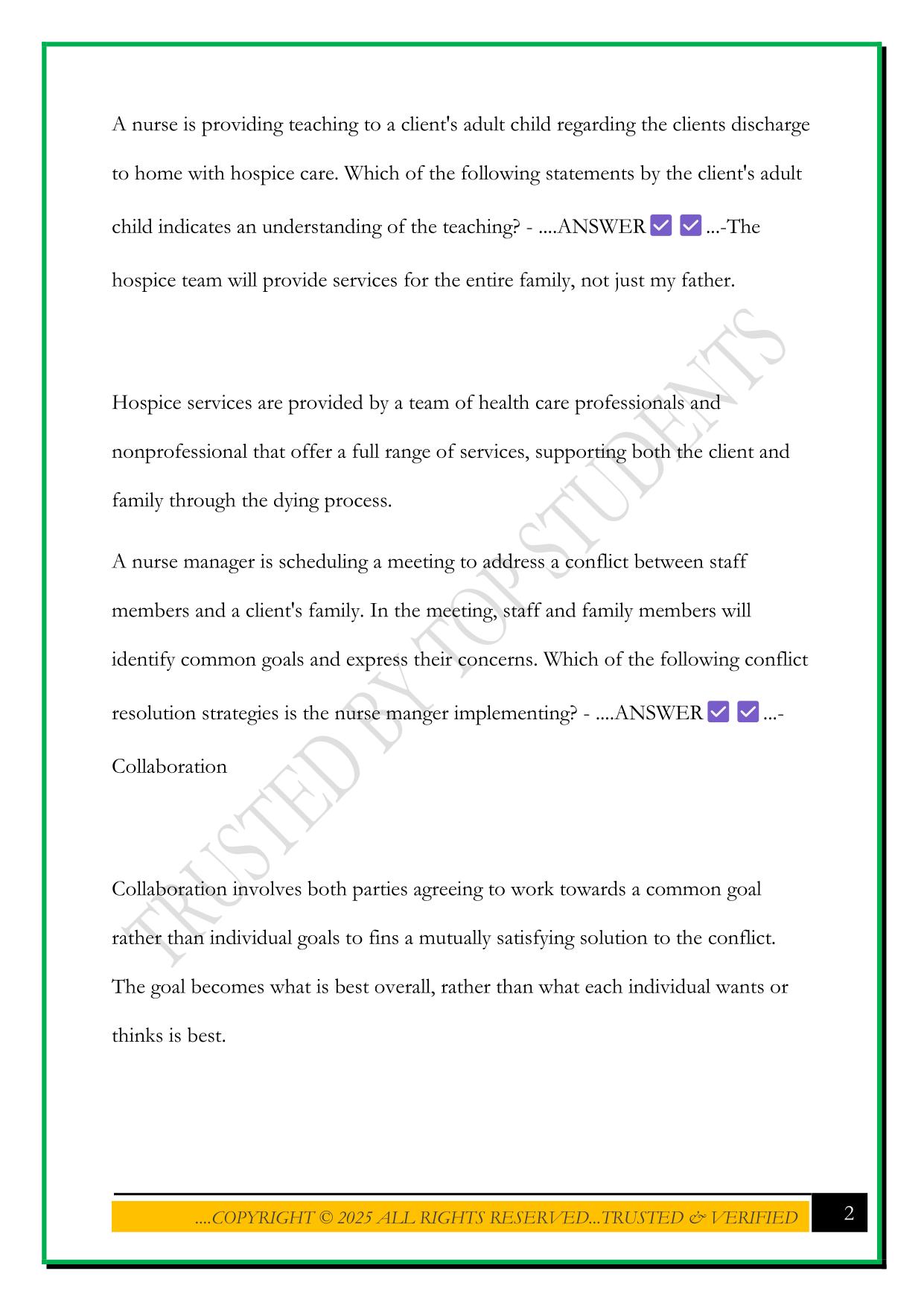 VATI RN LEADERSHIP AND MANAGEMENT 2025 QUESTIONS AND ANSWERS