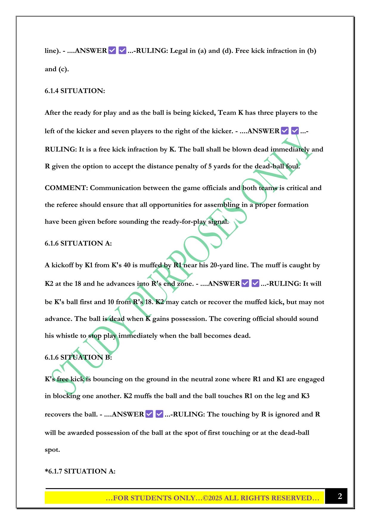 NFHS Football Case Plays - Rule 6 (Kicking the ball and fair catch) Exam 2025 Questions and Answers