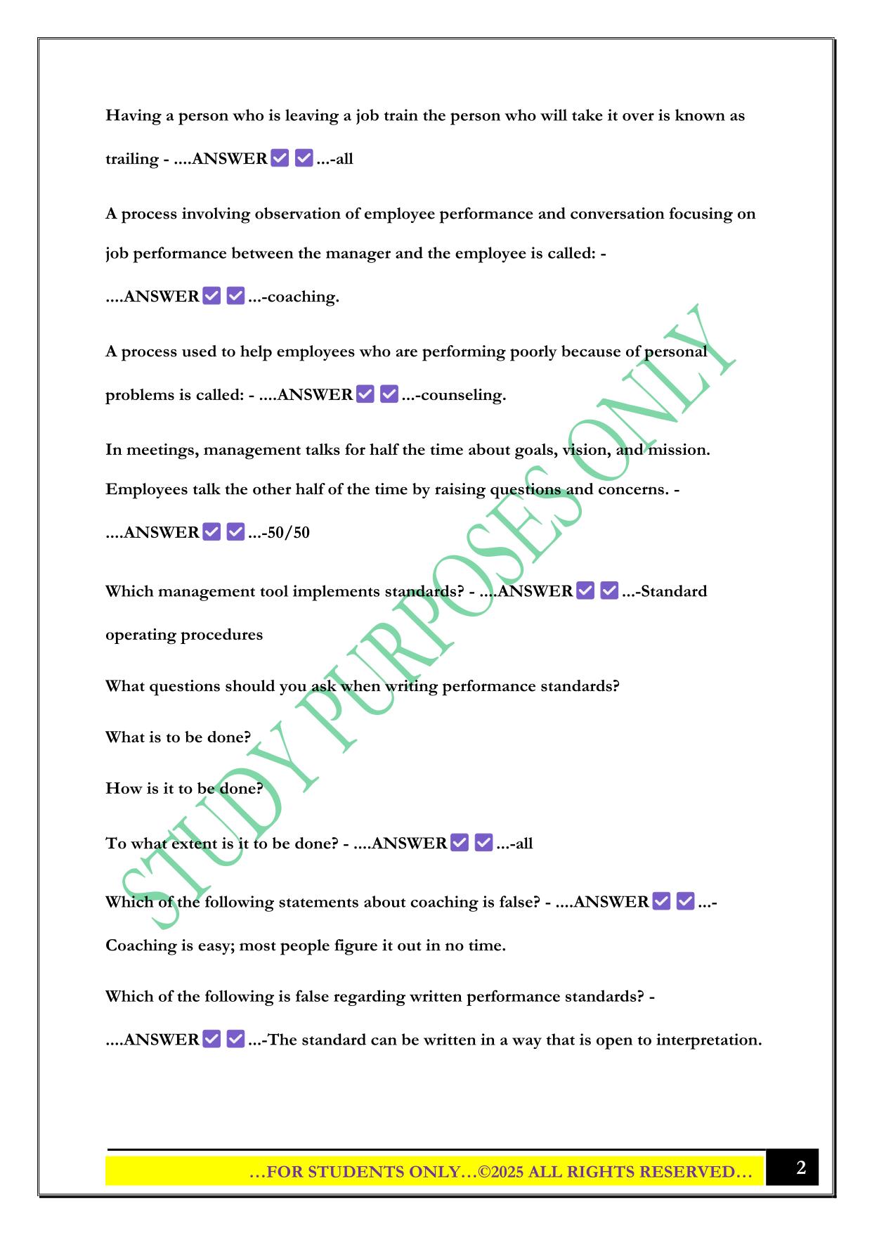 FSM3035: Supervision for Food Service Professionals FINAL (Test 3 and 4) 2025 Questions and Answers