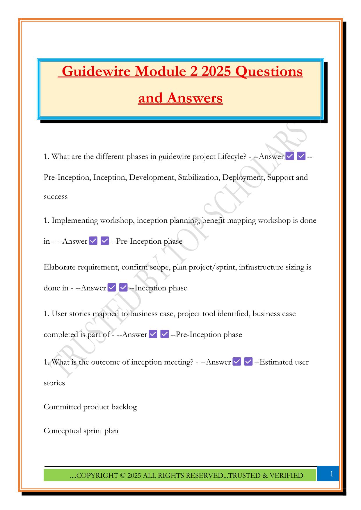Guidewire Module 2 2025 Questions and Answers