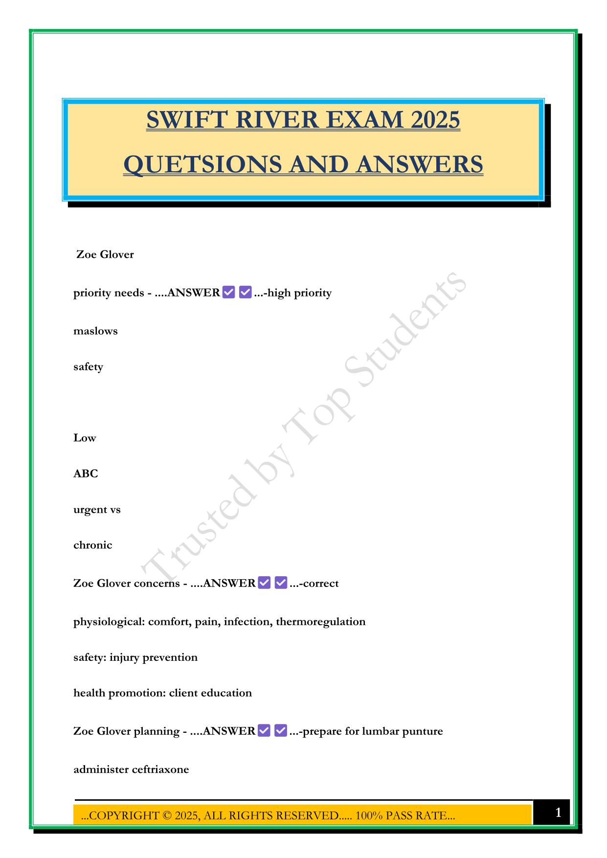 SWIFT RIVER EXAM 2025 QUETSIONS AND ANSWERS