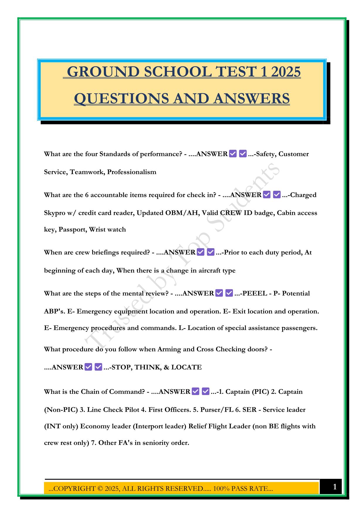 Private Pilot Ground School Bundled Exams Questions and Answers 100% Pass