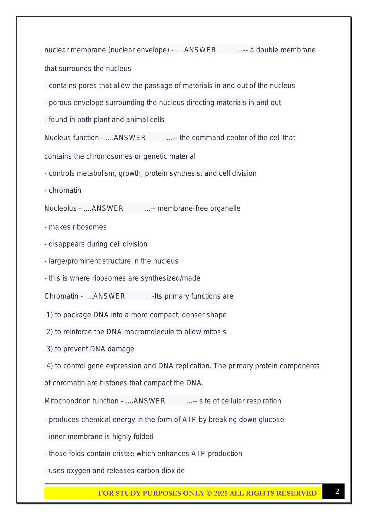 Biology 121: Exam 2 Study Guide 2025 Questions and Answers