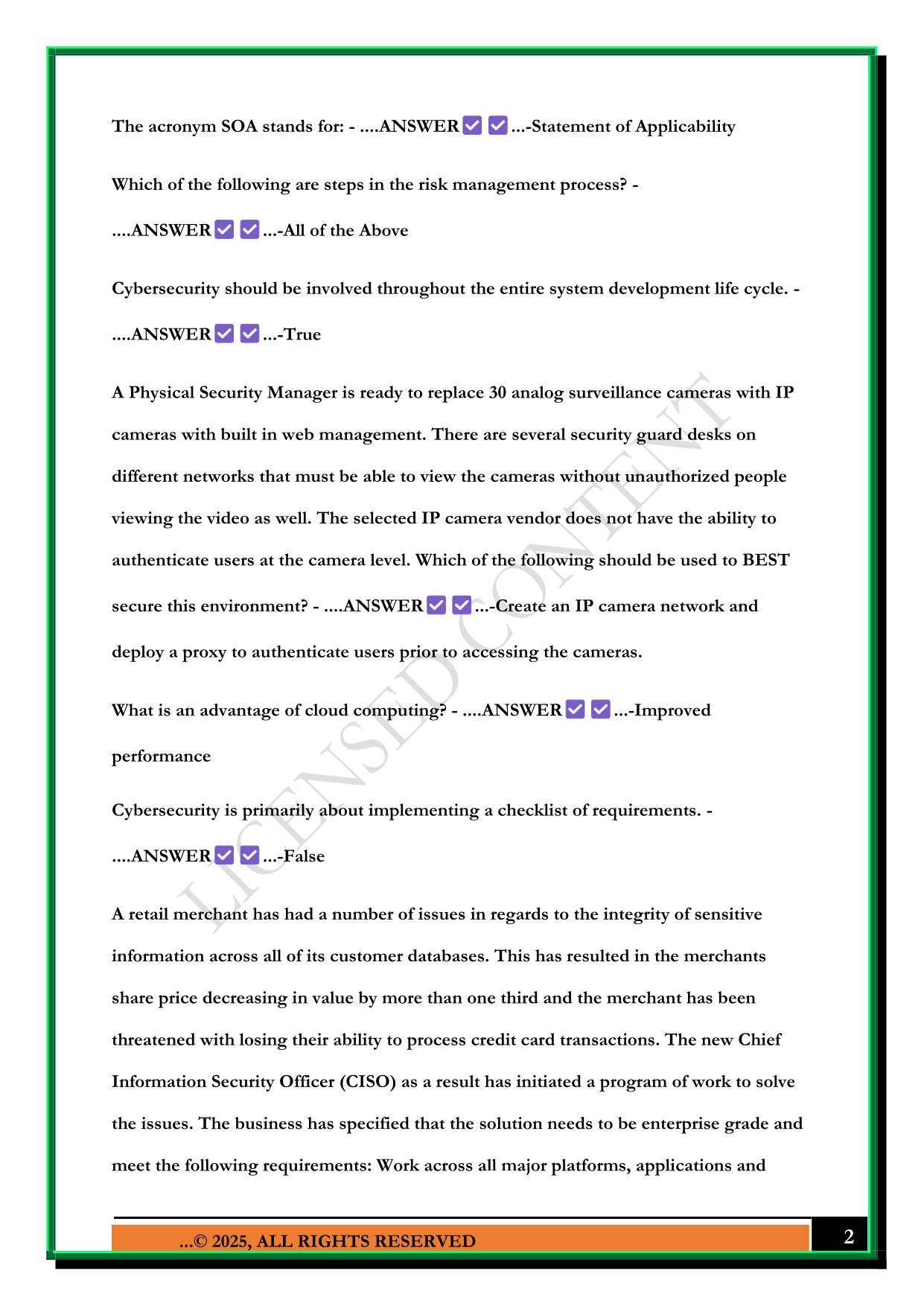 FEDVTE ENTERPRISE CYBERSECURITY OPERATIONS EXAM 2025 QUESTIONS AND ANSWERS