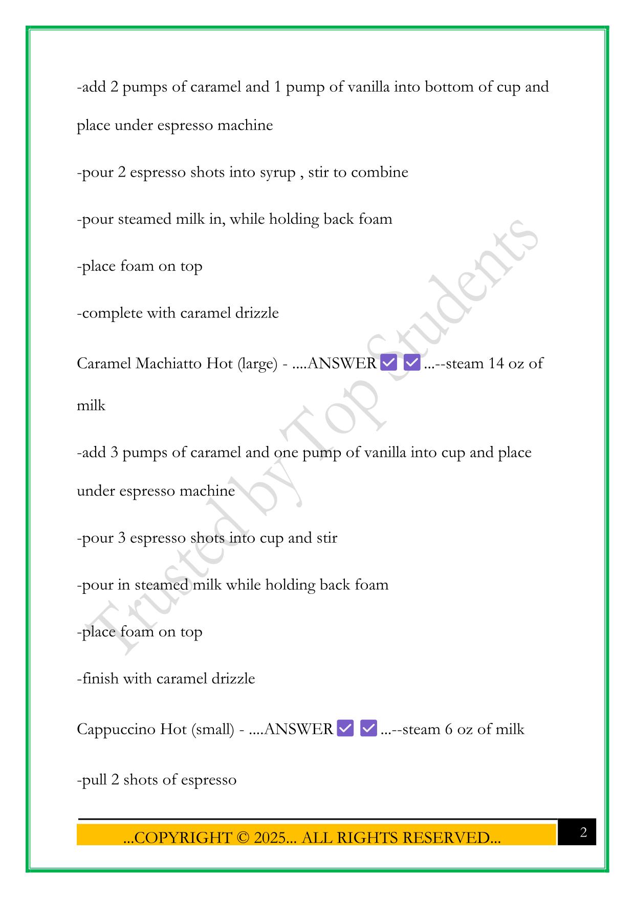 PEETS COFFEE BARISTA KNOWLEDGE EXAM 2025 QUESTIONS AND ANSWERS