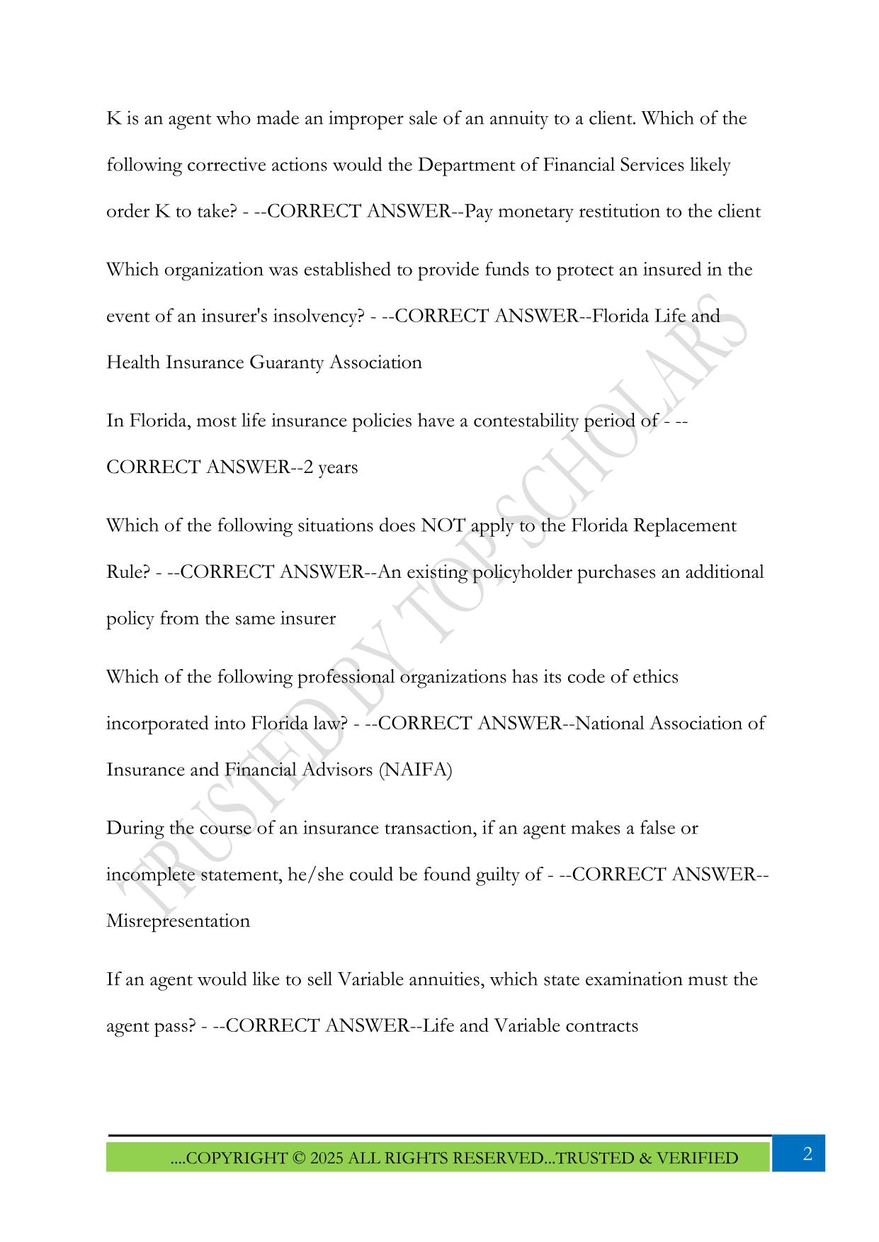 Florida Laws and Rules Exam 2025 Questions and Answers