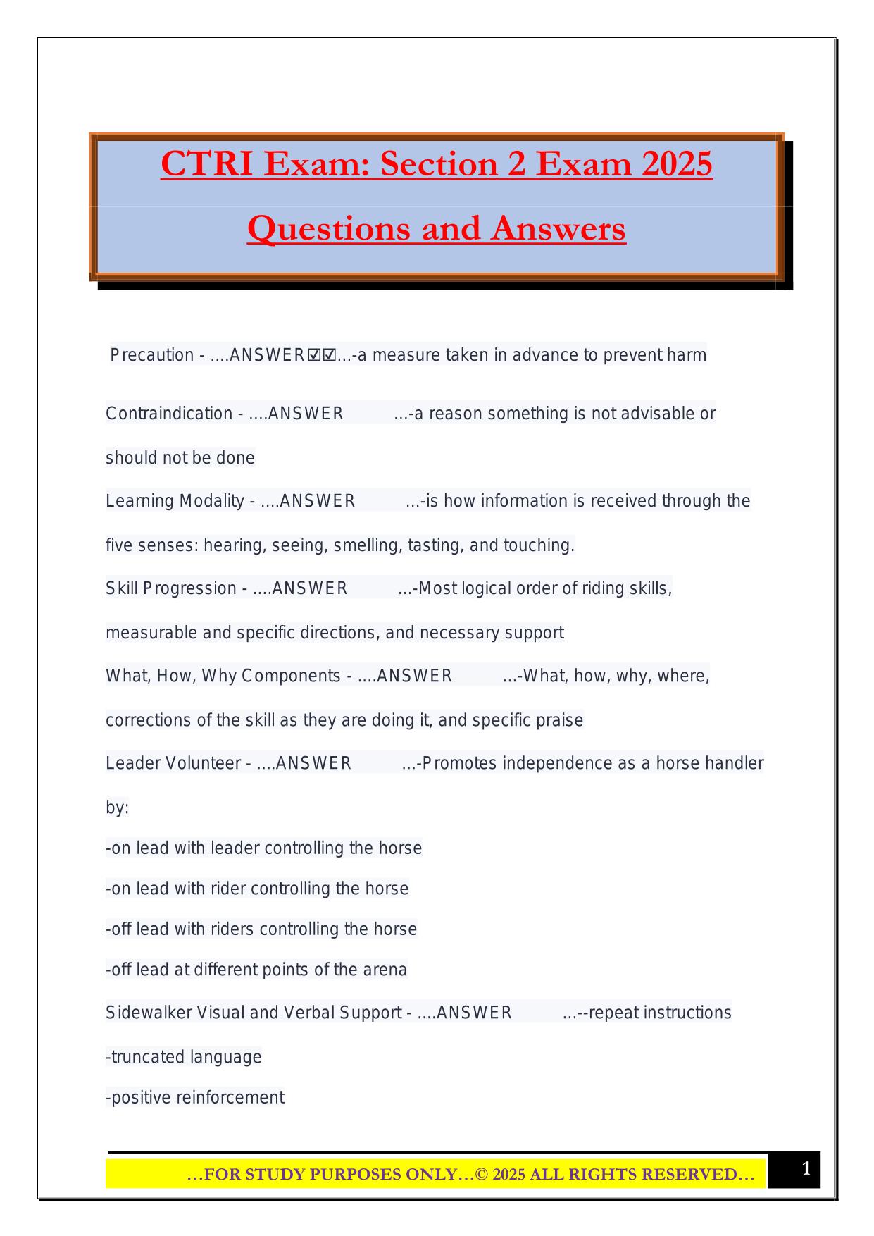 CTRI Exam: Section 2 Exam 2025 Questions and Answers