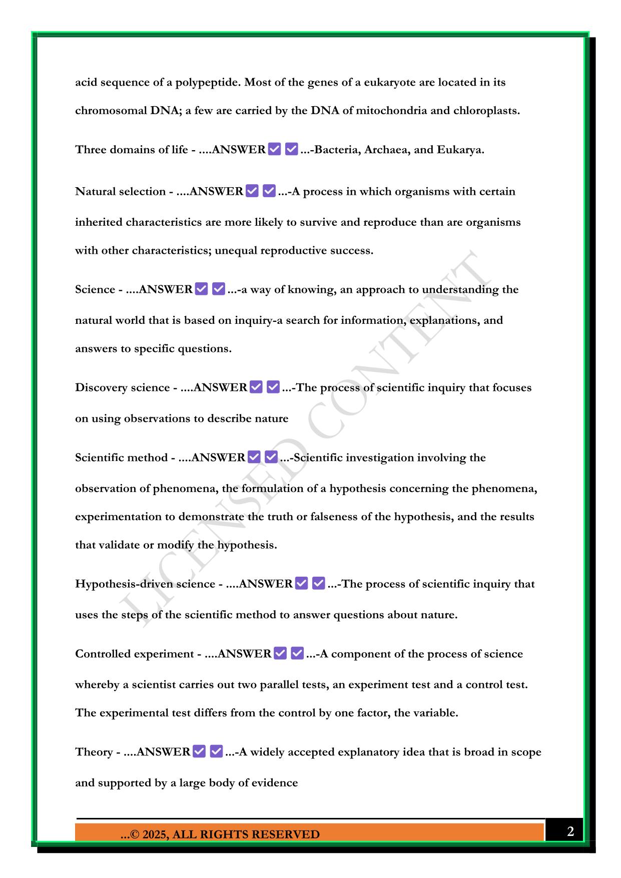 BIO 100 FIRST EXAM 2025 QUESTIONS AND ANSWERS