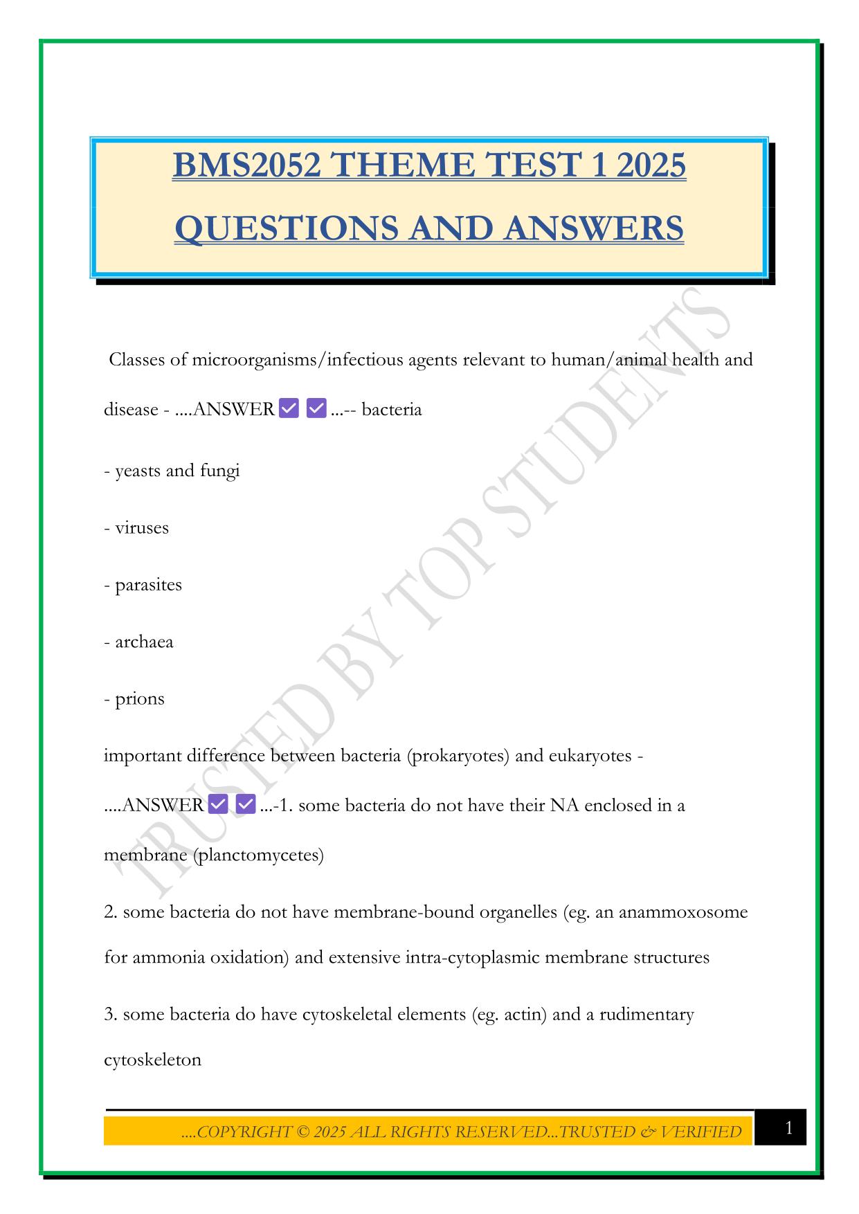 BMS2052 THEME TEST 1 2025 QUESTIONS AND ANSWERS