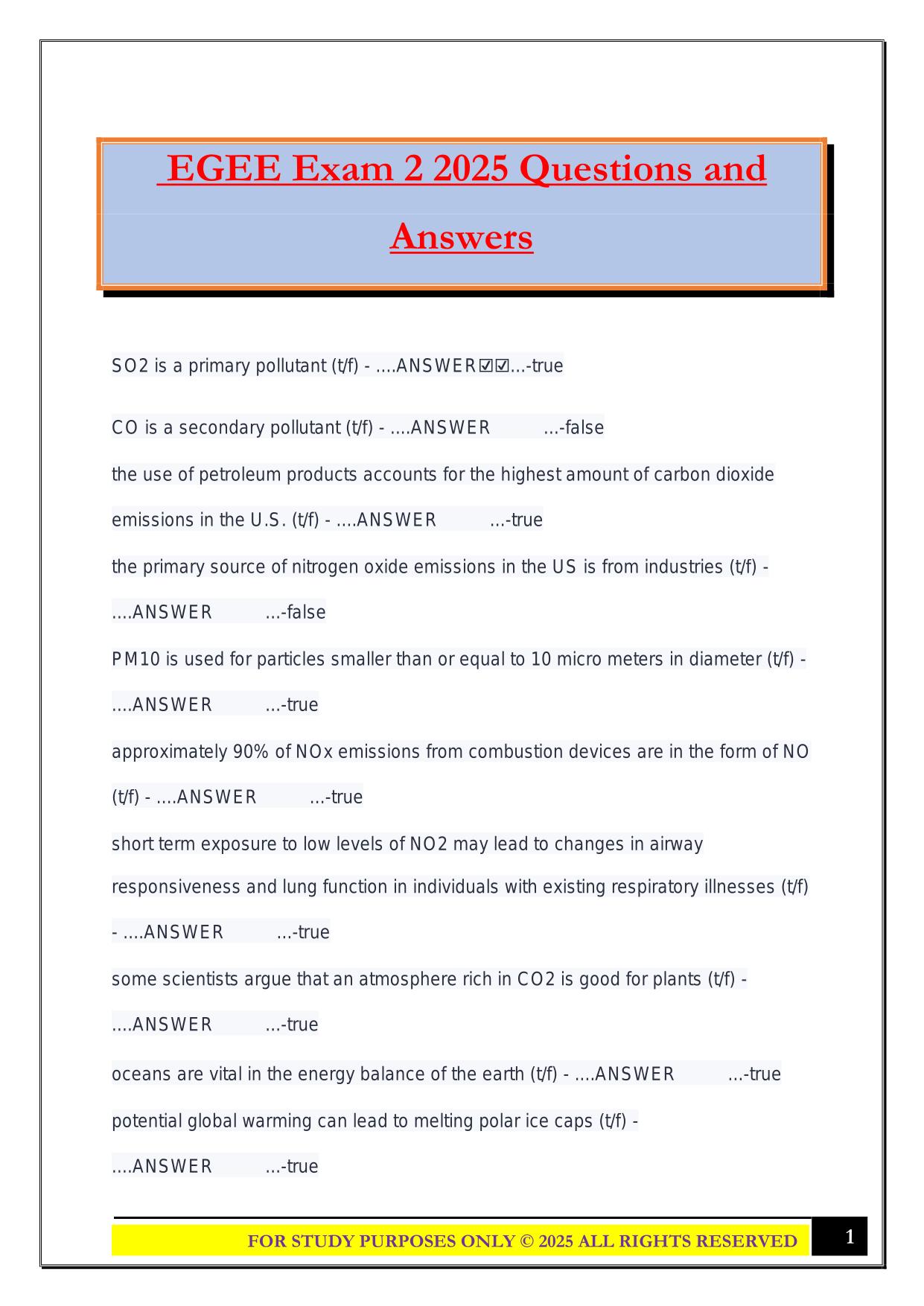 EGEE Exam 2 2025 Questions and Answers