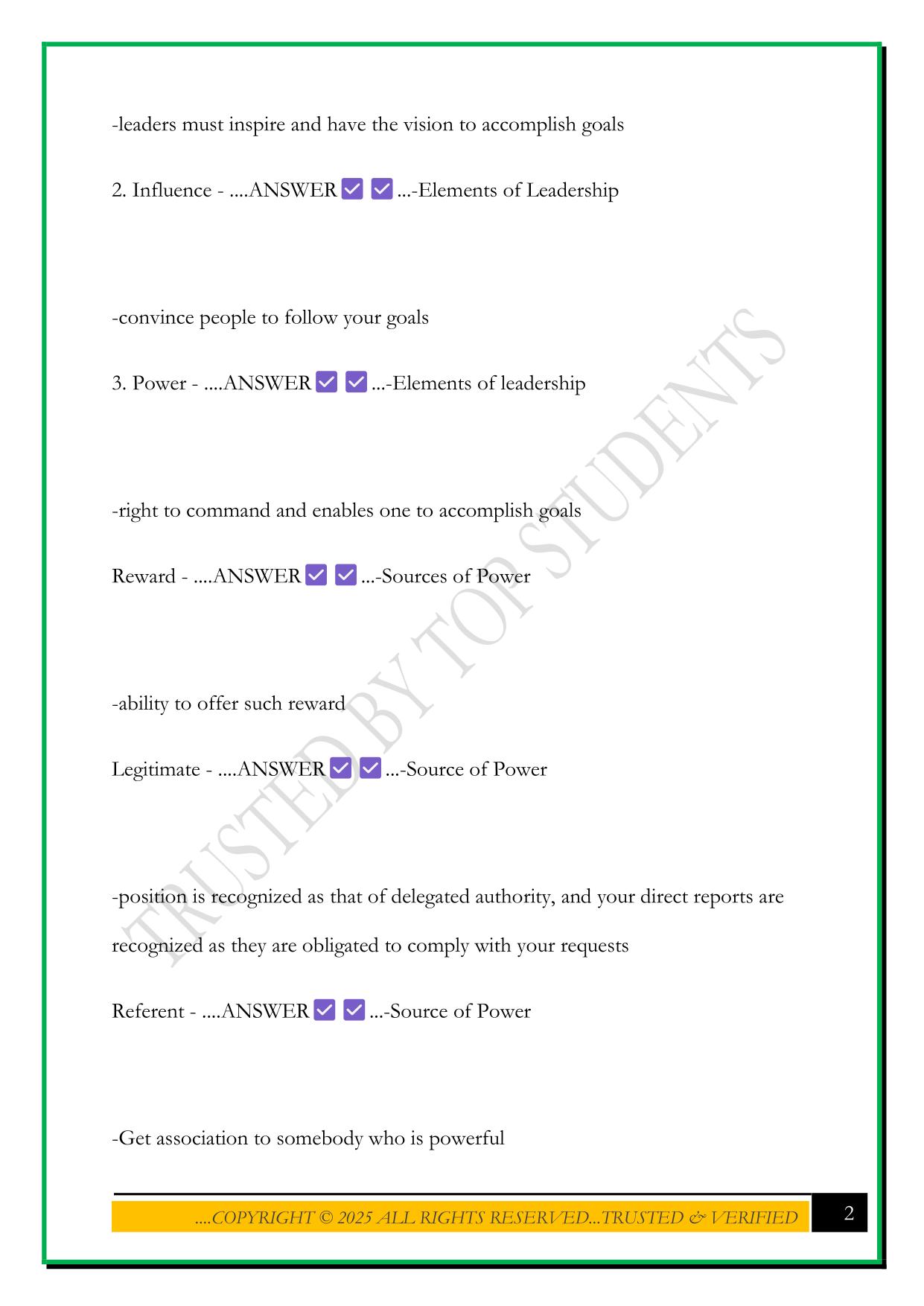 NCM 119 NURSING LEADERSHIP AND MANAGEMENT EXAM 2025 QUESTIONS AND ANSWERS
