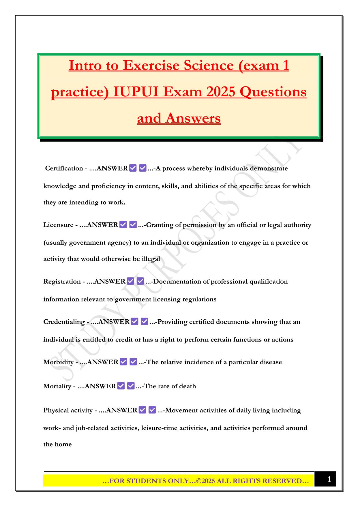 IUPUI Bundled Exams 2025/2026 |Questions and Answers |100% Pass