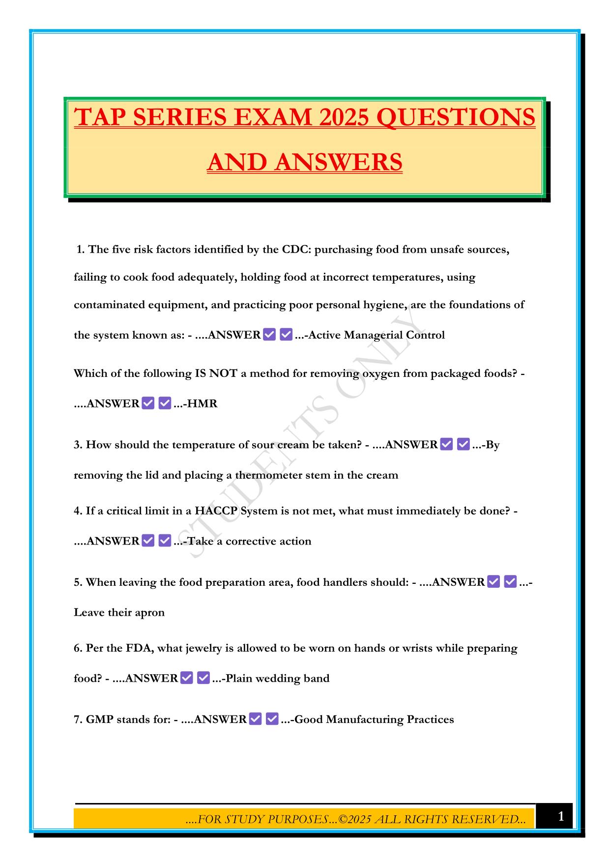 TAP SERIES EXAM 2025 QUESTIONS AND ANSWERS