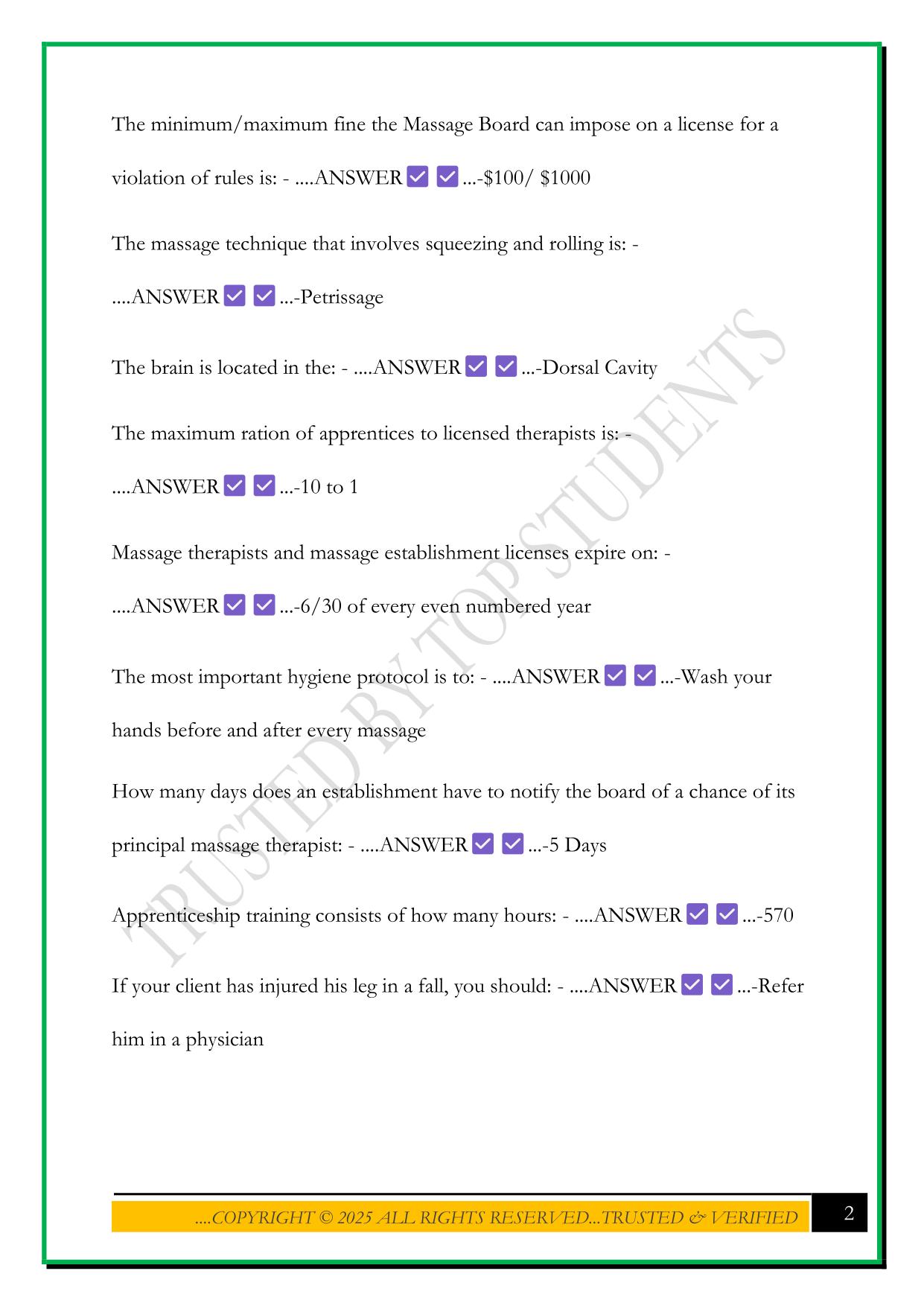 HAWAII MASSAGE EXAM STUDY GUIDE 2025 QUESTIONS AND ANSWERS