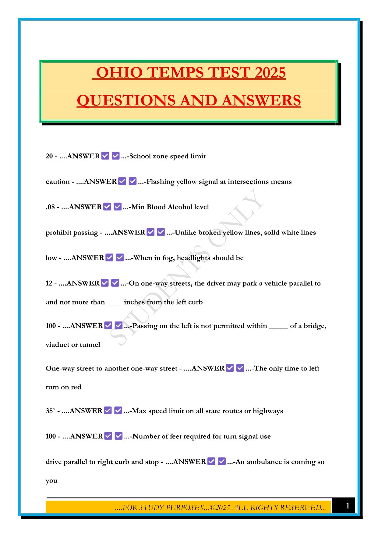 OHIO TEMPS TEST 2025 QUESTIONS AND ANSWERS