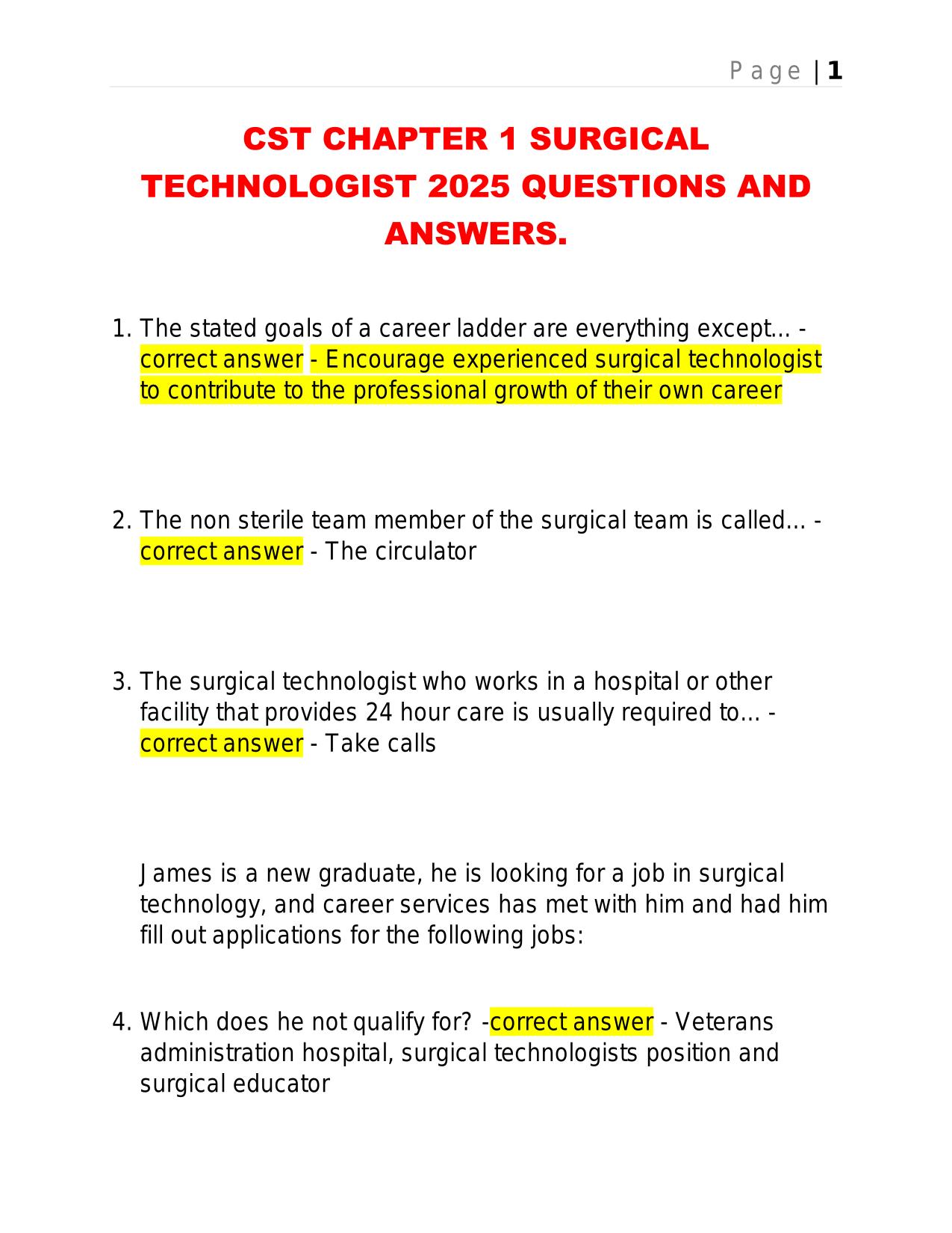 CST CHAPTER 1 SURGICAL TECHNOLOGIST 2025 QUESTIONS AND ANSWERS.