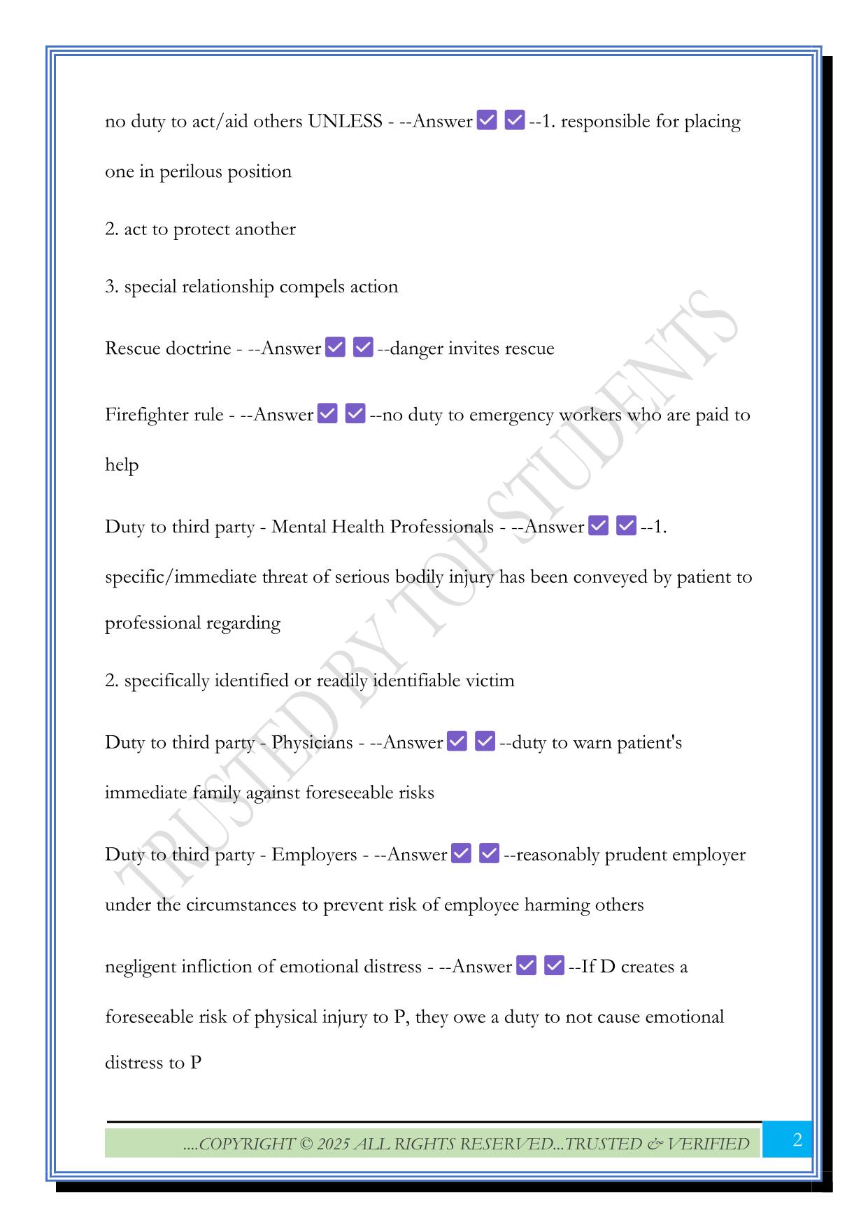 Torts Final Fall 2025 Exam Questions and Answers