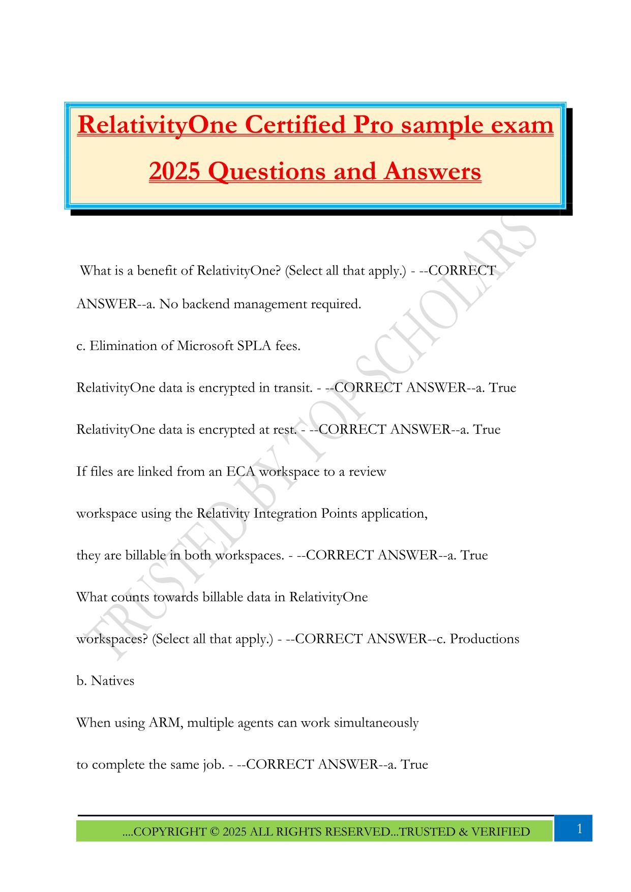 RelativityOne Certified Pro sample exam 2025 Questions and Answers