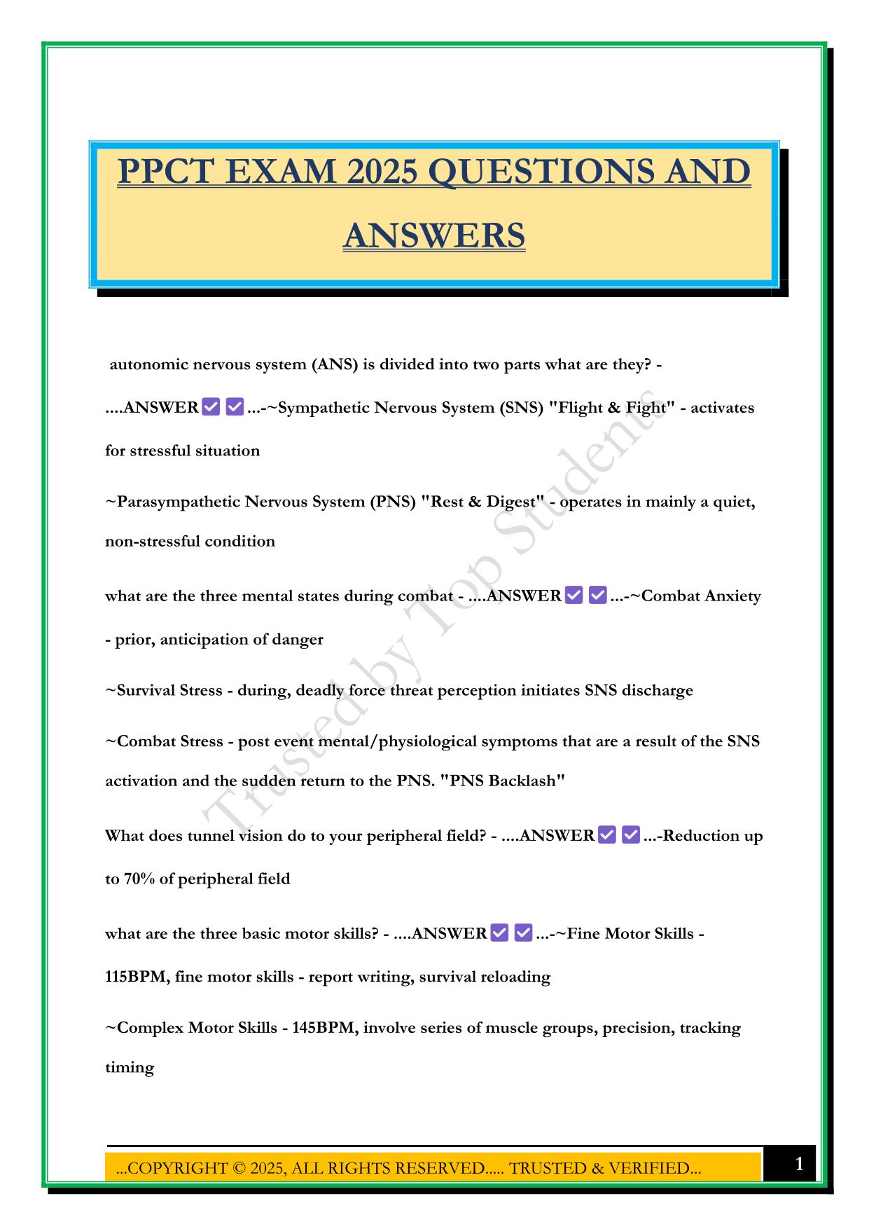 PPCT EXAM 2025 QUESTIONS AND ANSWERS