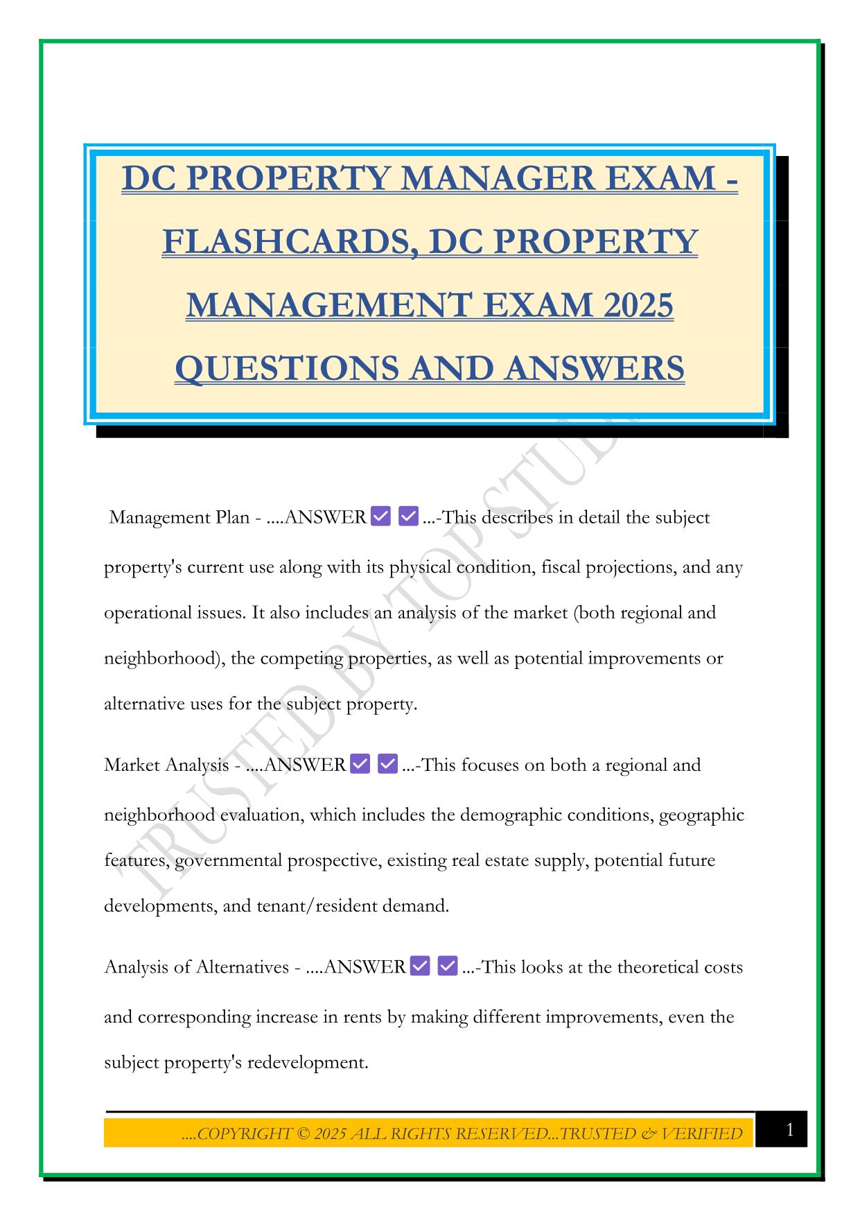 DC PROPERTY MANAGER EXAM - FLASHCARDS, DC PROPERTY MANAGEMENT EXAM 2025 QUESTIONS AND ANSWERS