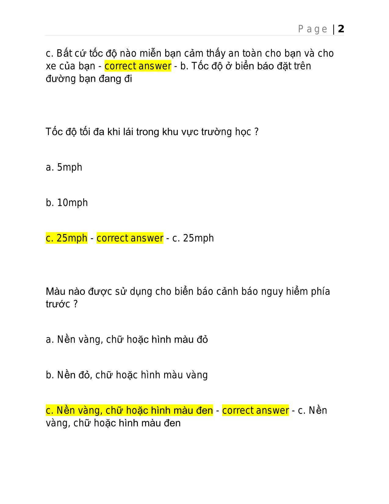 DMV VIETNAMESE WRITTEN TEST 1 2025 QUESTIONS AND ANSWERS.