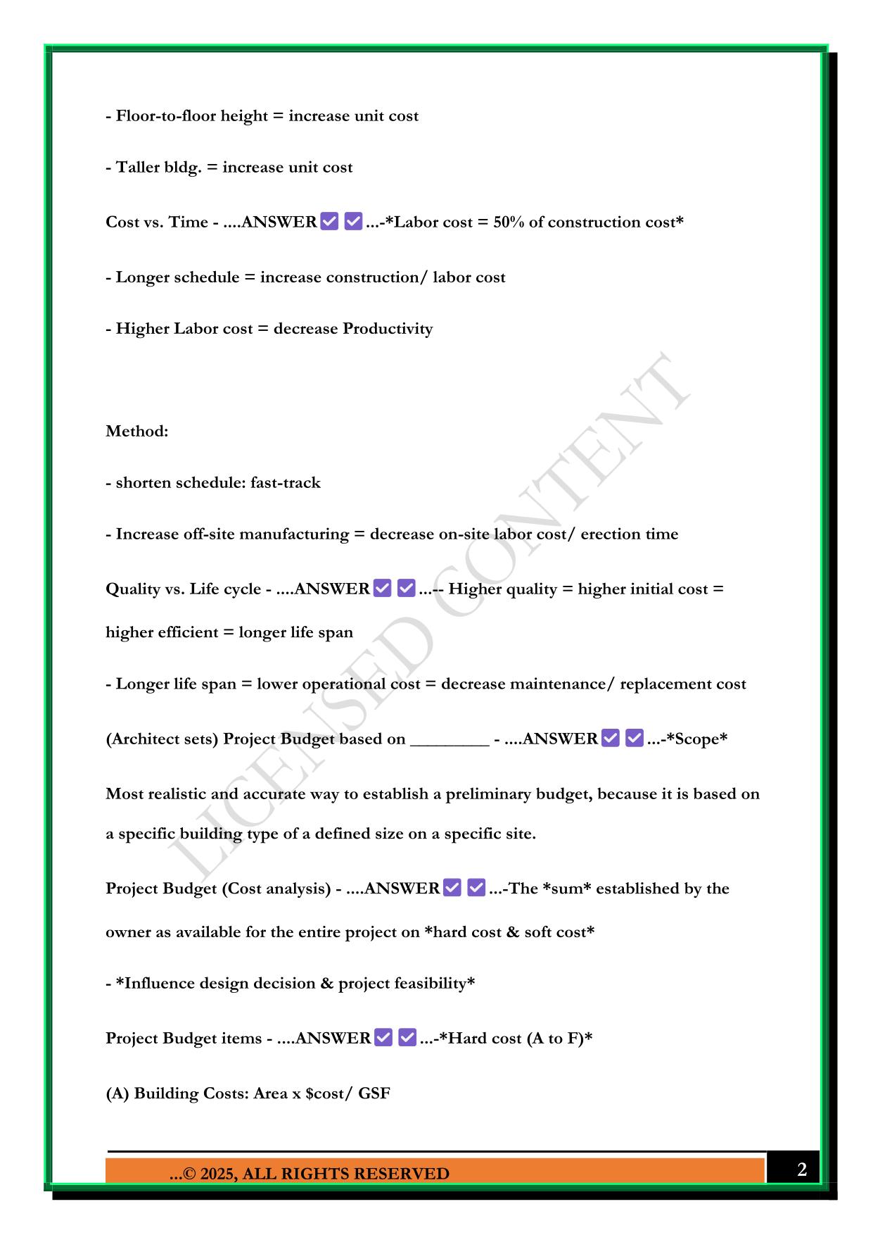 ARE 5.0 (PJM/ PCM/ PA/ PPD/ PDD/ CE): PROJECT BUDGET/ FINANCIAL EXAM 2025 QUESTIONS AND ANSWERS