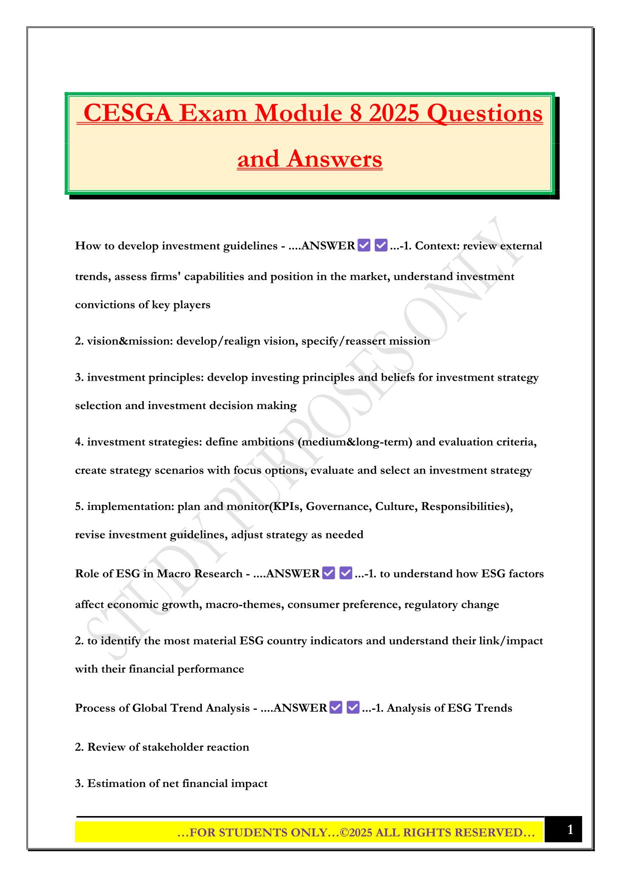 CESGA Exam Module 8 2025 Questions and Answers