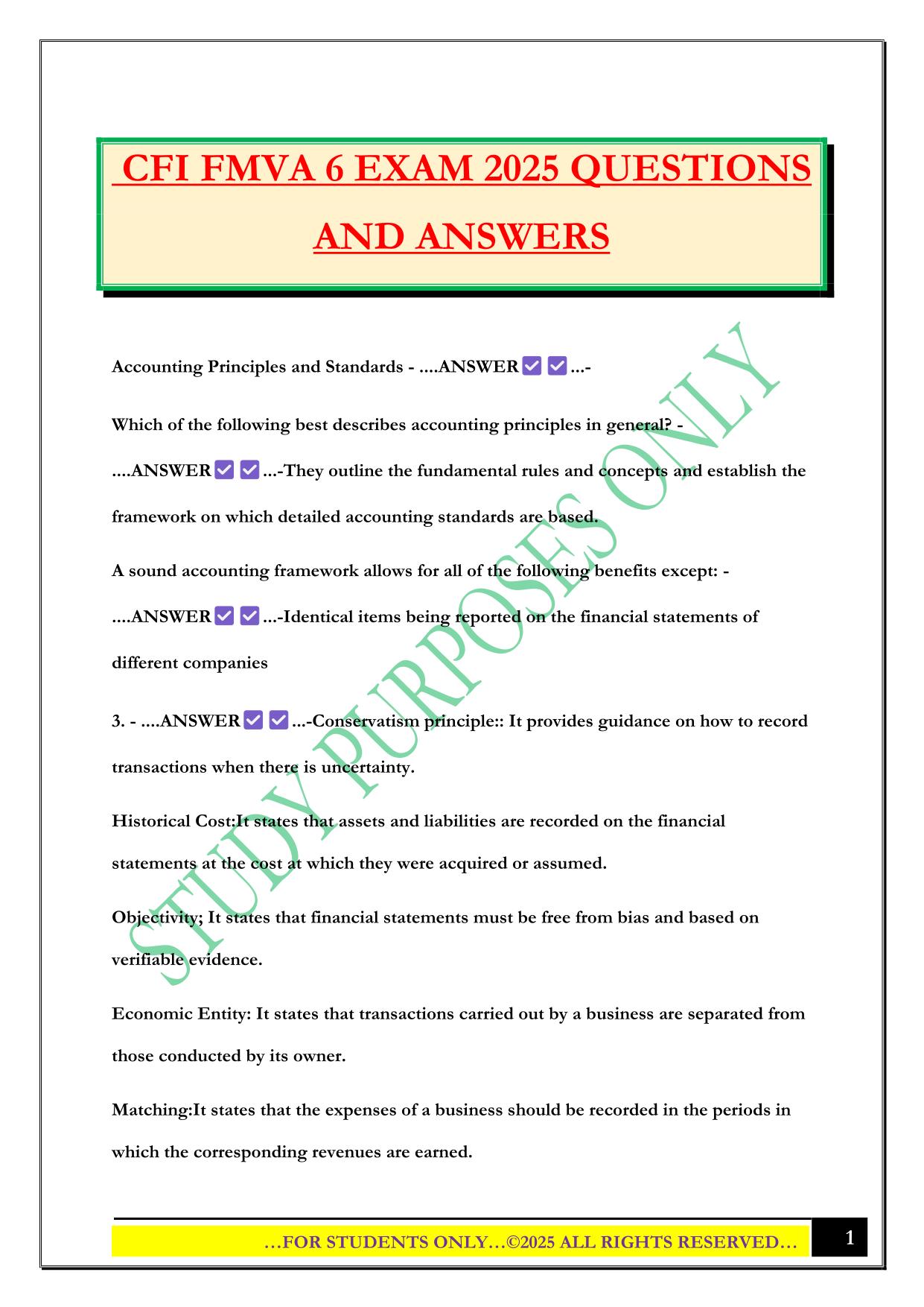CFI FMVA 6 EXAM 2025 QUESTIONS AND ANSWERS