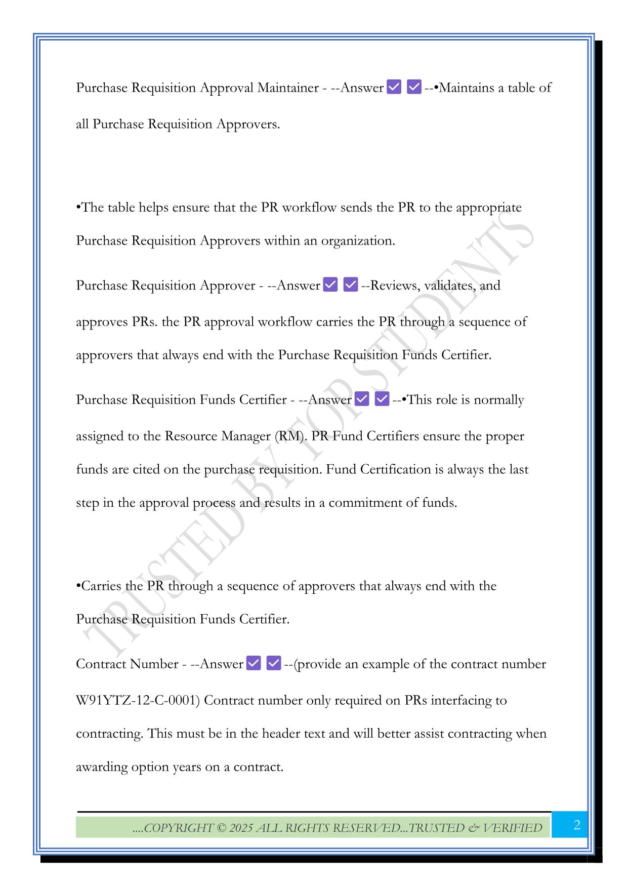 GFEBS SPENDING CHAIN: PURCHASE REQUISITIONS EXAM 2025 QUESTIONS AND ANSWERS