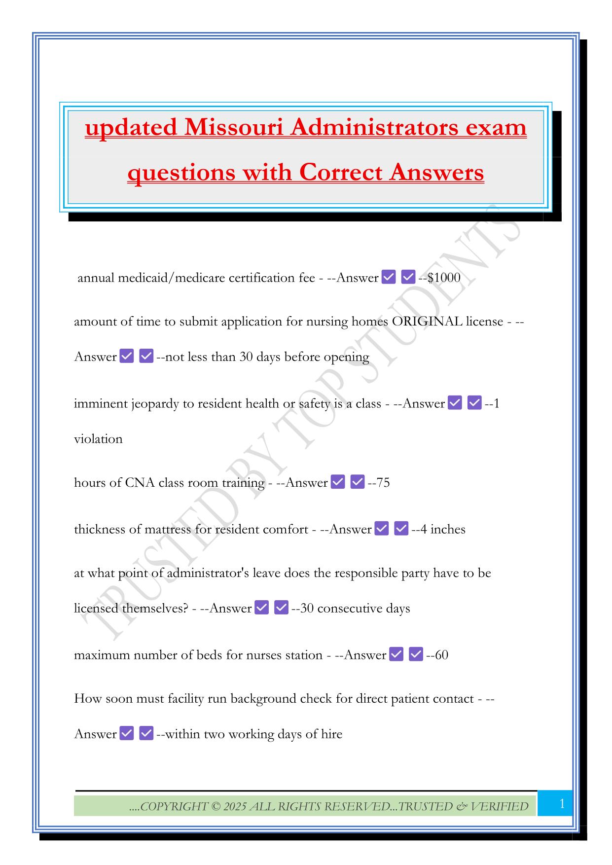 updated Missouri Administrators exam questions with Correct Answers