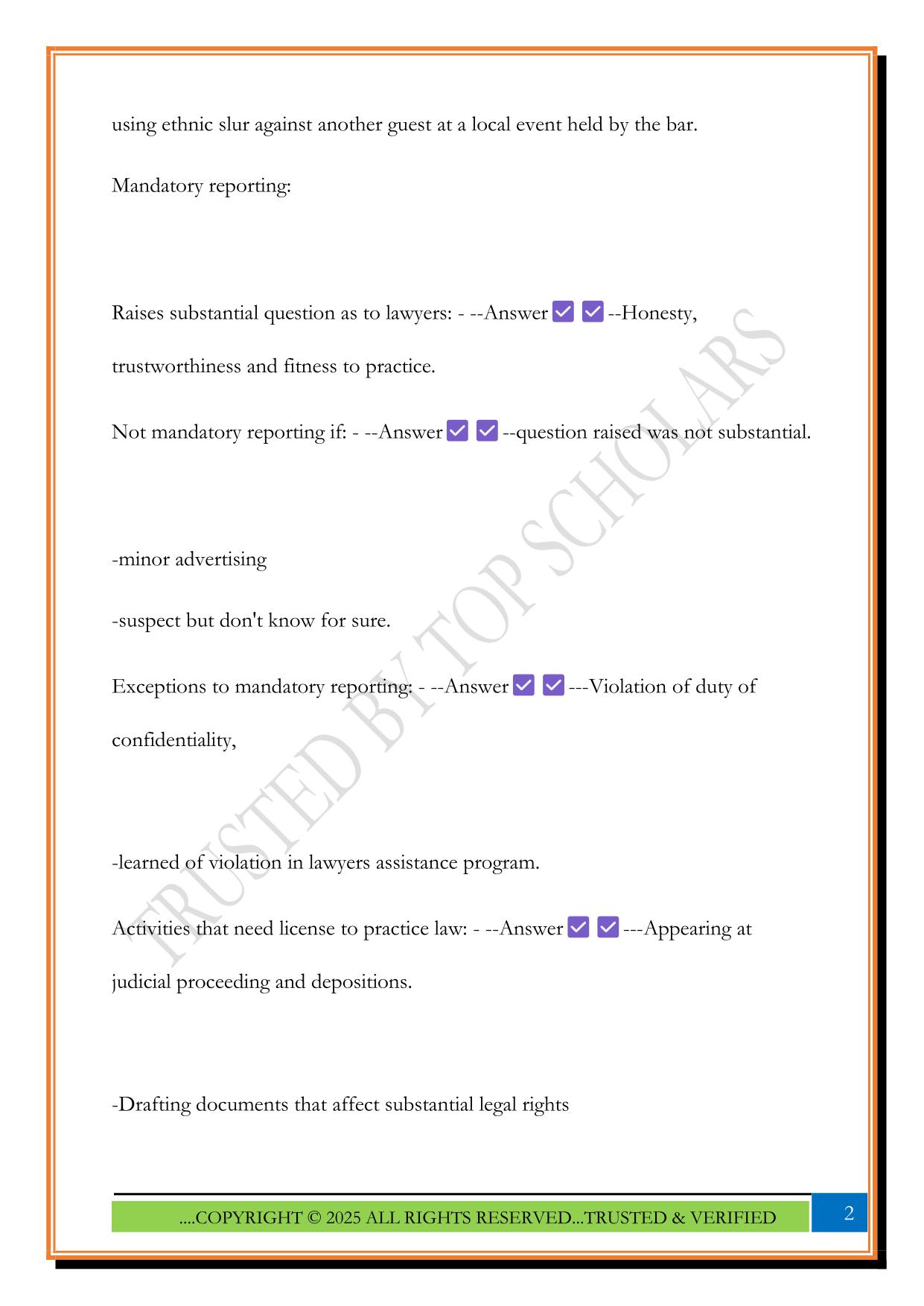 MPRE Full Outline Exam 2025 Questions and Answers