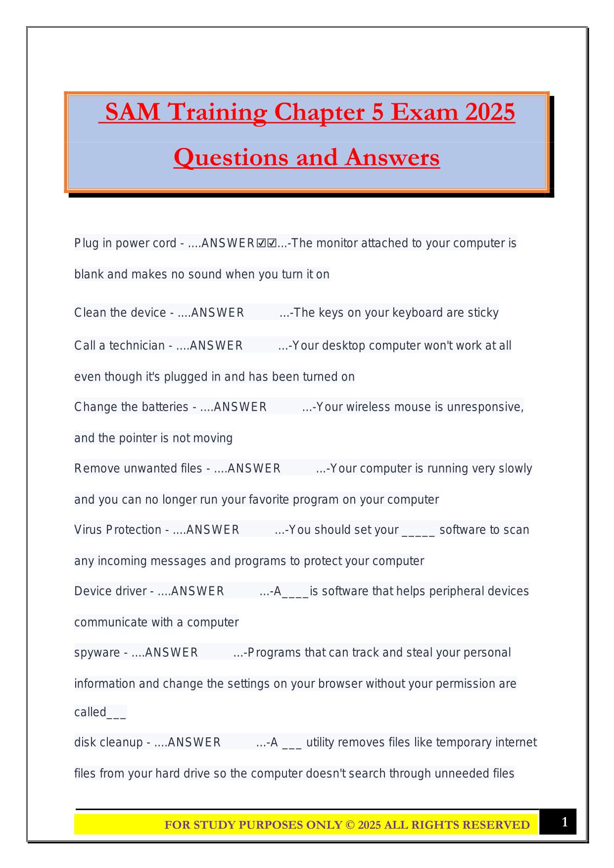 SAM Training Chapter 5 Exam 2025 Questions and Answers